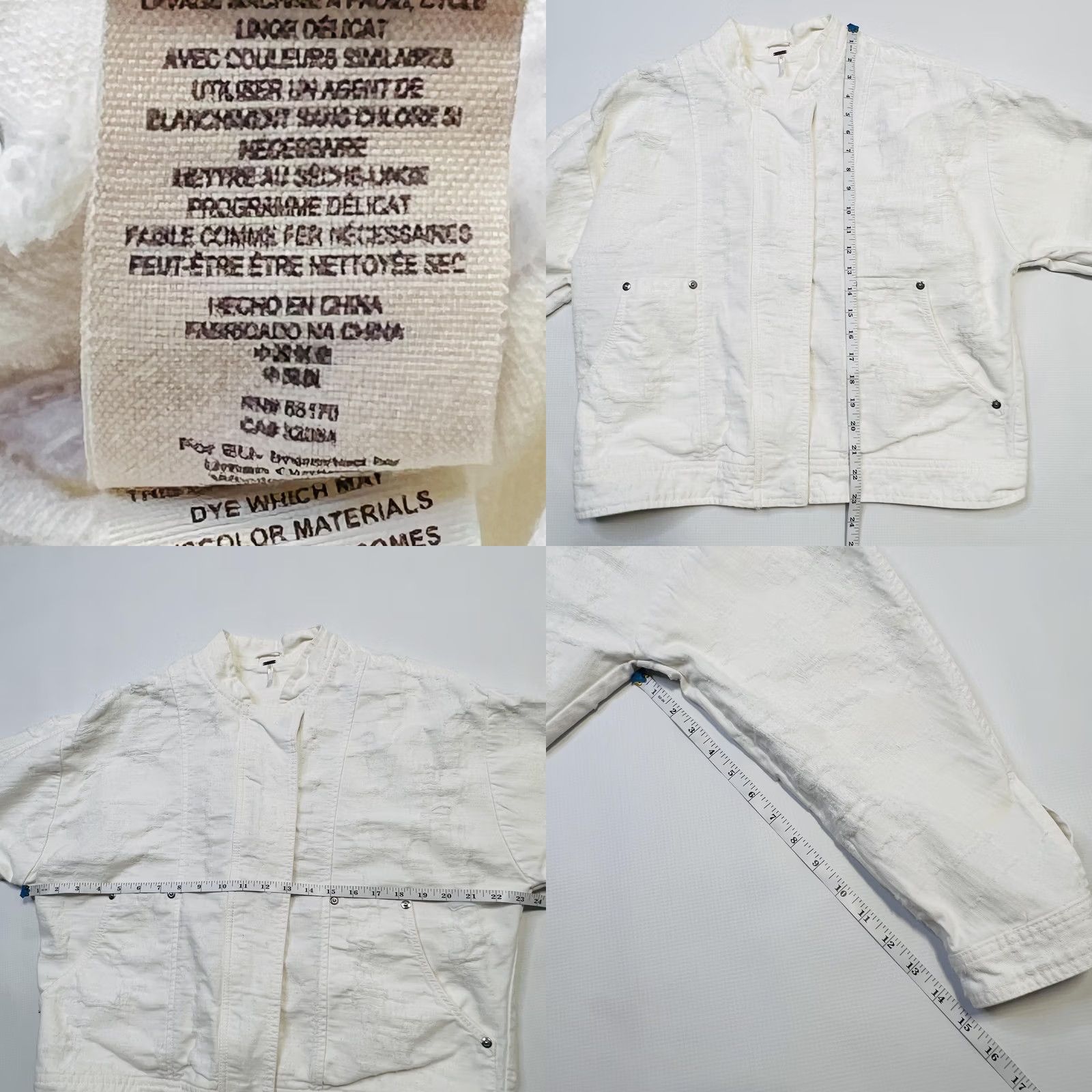 Free People Free People Jacket Womens Large White Textured Cotton Full Zip Boho Casual Size L / US 10 / IT 46 - 8 Thumbnail