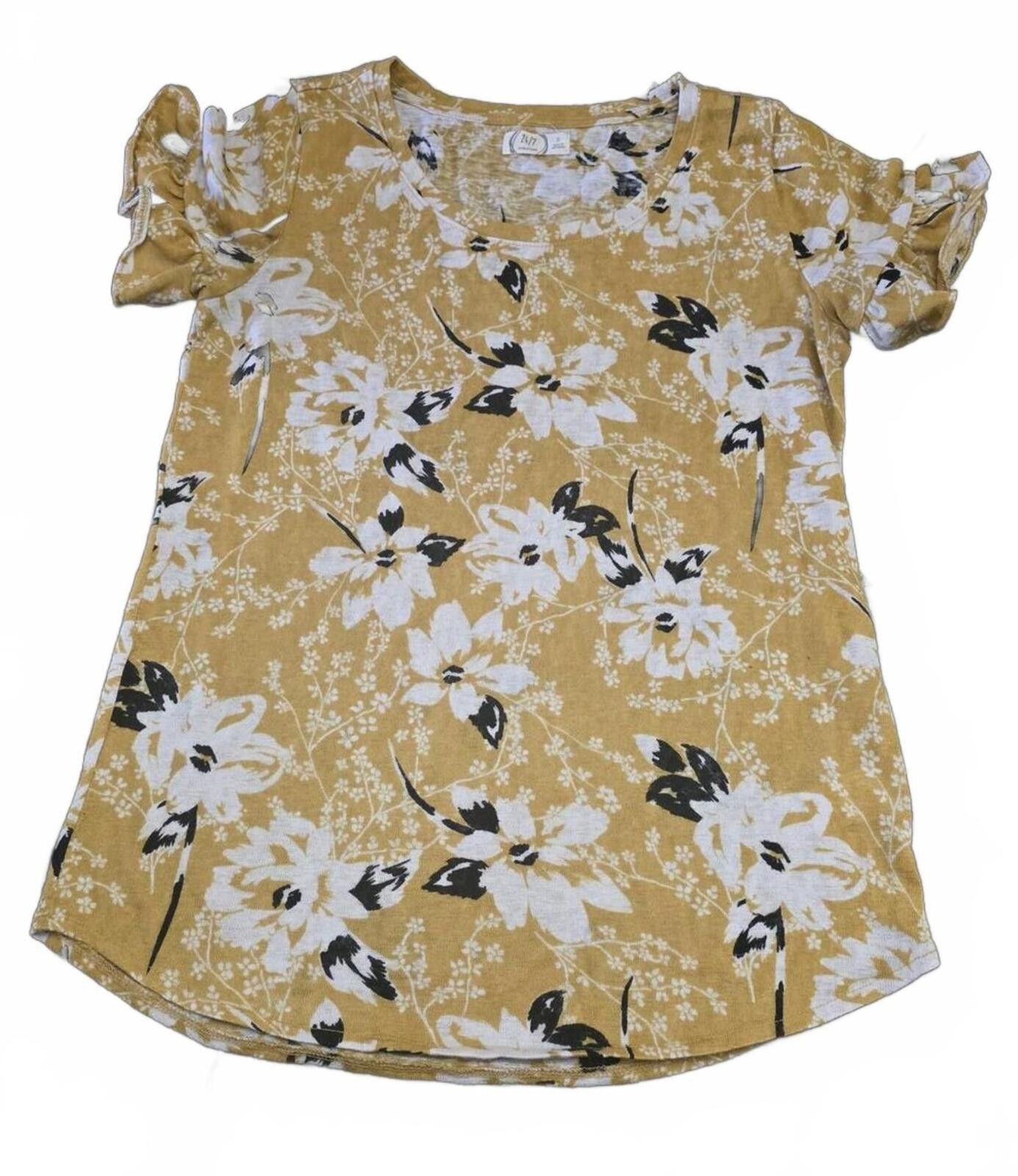 Other Maurices Yellow White Floral Short Sleeve Top Blouse Size S Size S / US 4 / IT 40 - 2 Thumbnail