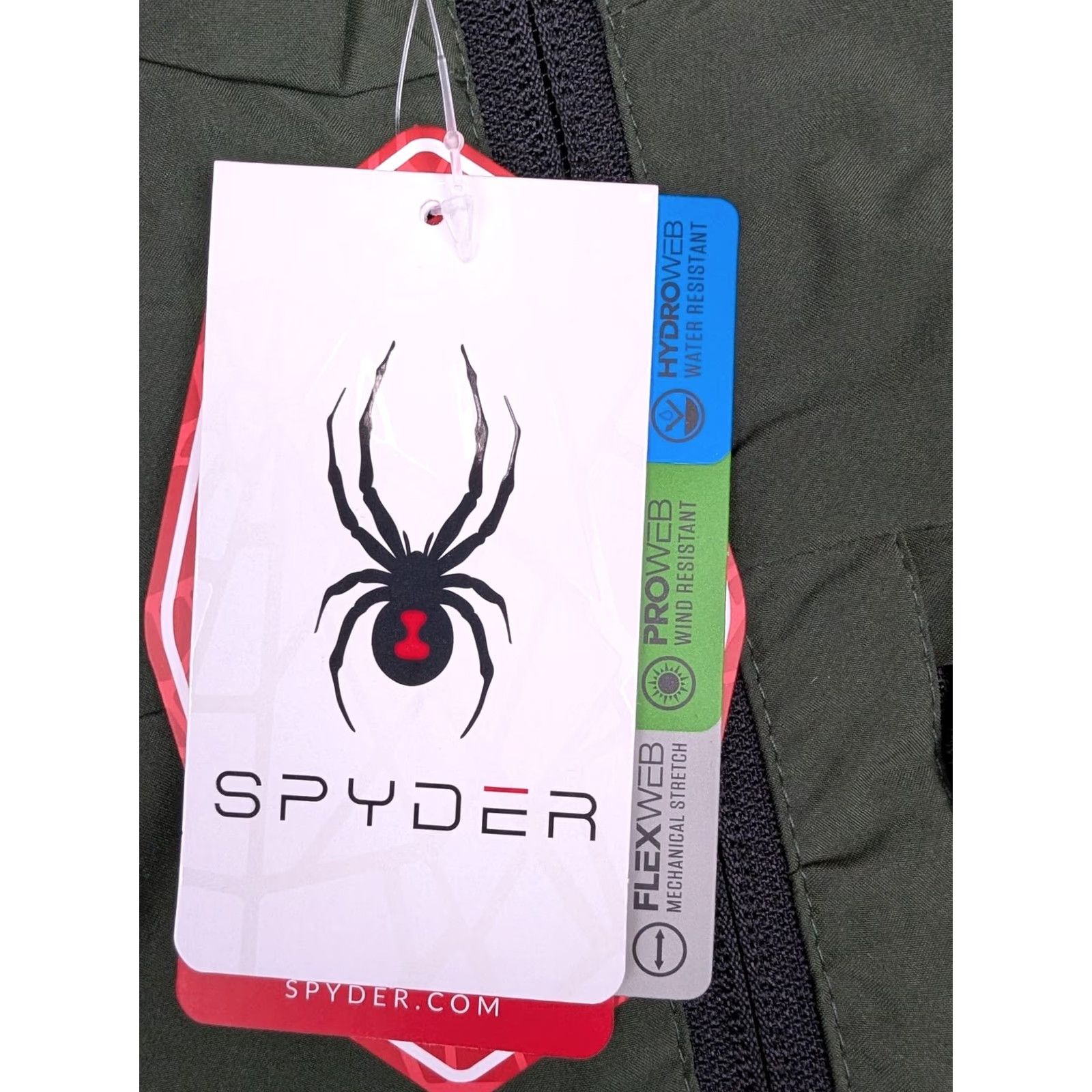 Spyder Spyder Jacket Mens M Olive Windbreaker Hooded Lightweight Hydroweb Proweb Flexweb Full Zip Pockets Water Resistant Wind-Resistant Size US M / EU 48-50 / 2 - 7 Thumbnail