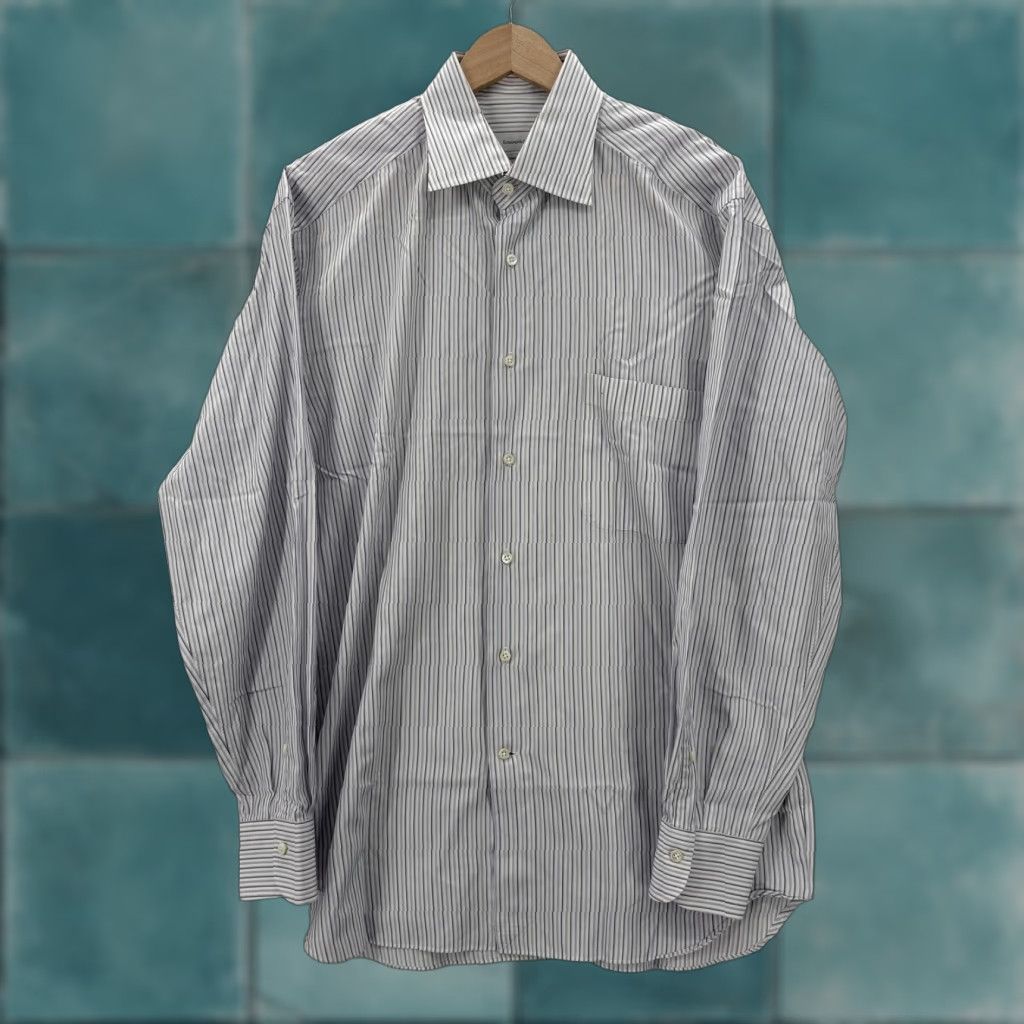 Ermenegildo Zegna VINTAGE Ermenegildo Zegna Dress Shirt Mens 16 White Striped Spread Collar Long Sleeve Size 42R - 1 Thumbnail
