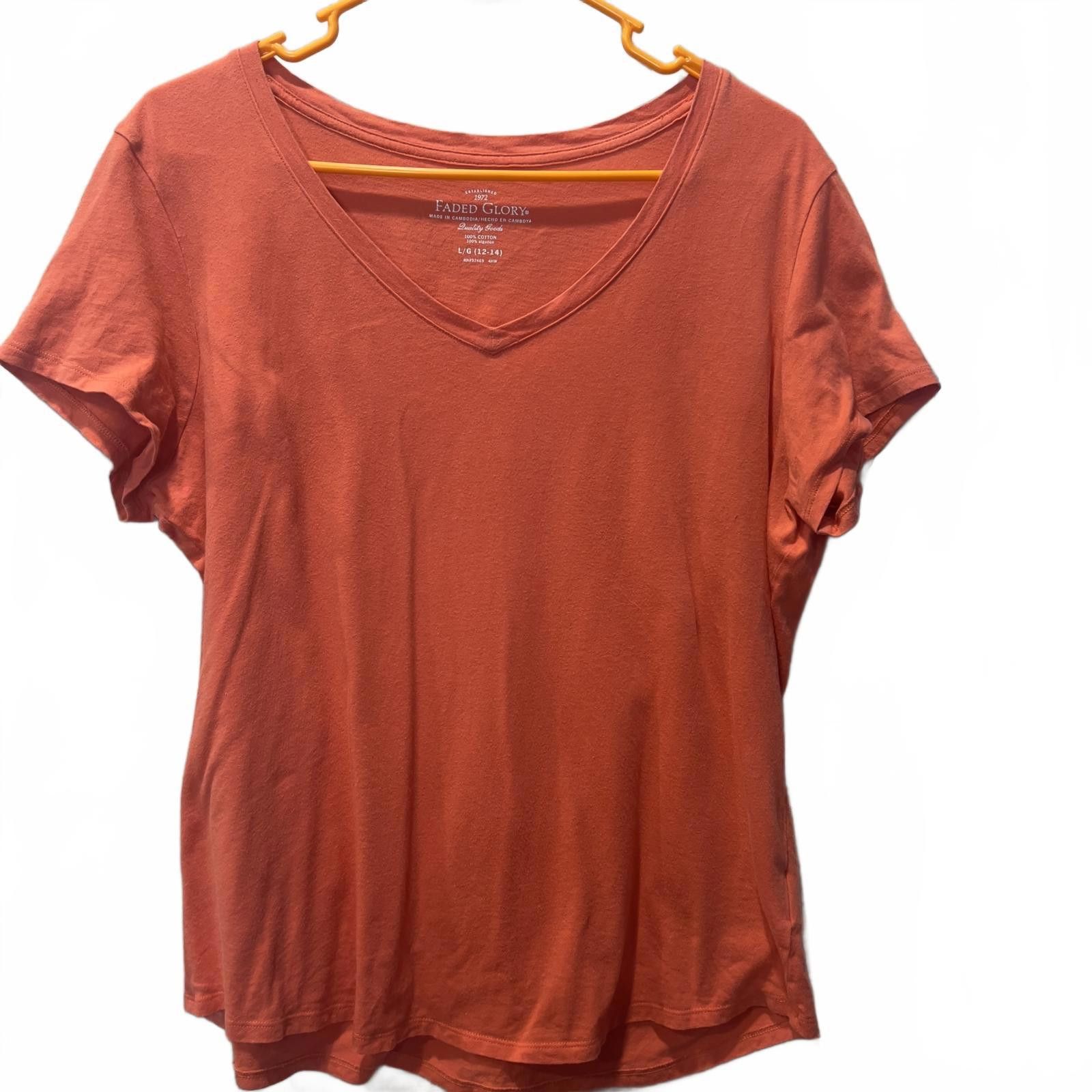 Faded Glory Faded Glory Women's Coral V-Neck Cotton T-Shirt, Size Large Size L / US 10 / IT 46 - 1 Thumbnail