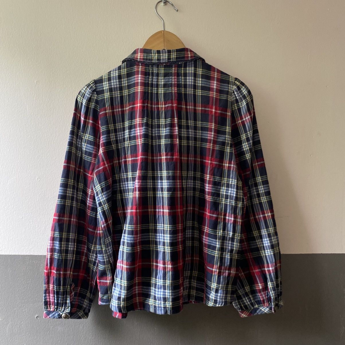 Japanese Brand Mezzo Piano Red Navy Check Long Sleeve Blouse Size S / US 4 / IT 40 - 4 Thumbnail