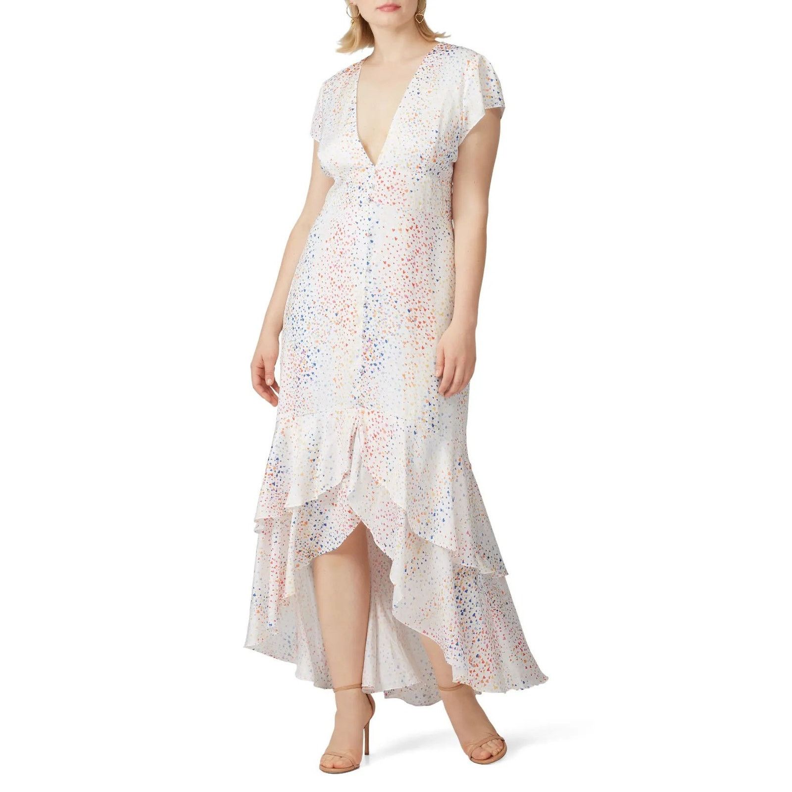 Hutch Hutch Multi Heart V-Neck High-Low Dress in White – Size 18W Size XXL / US 16-18 / IT 52-54 - 1 Thumbnail
