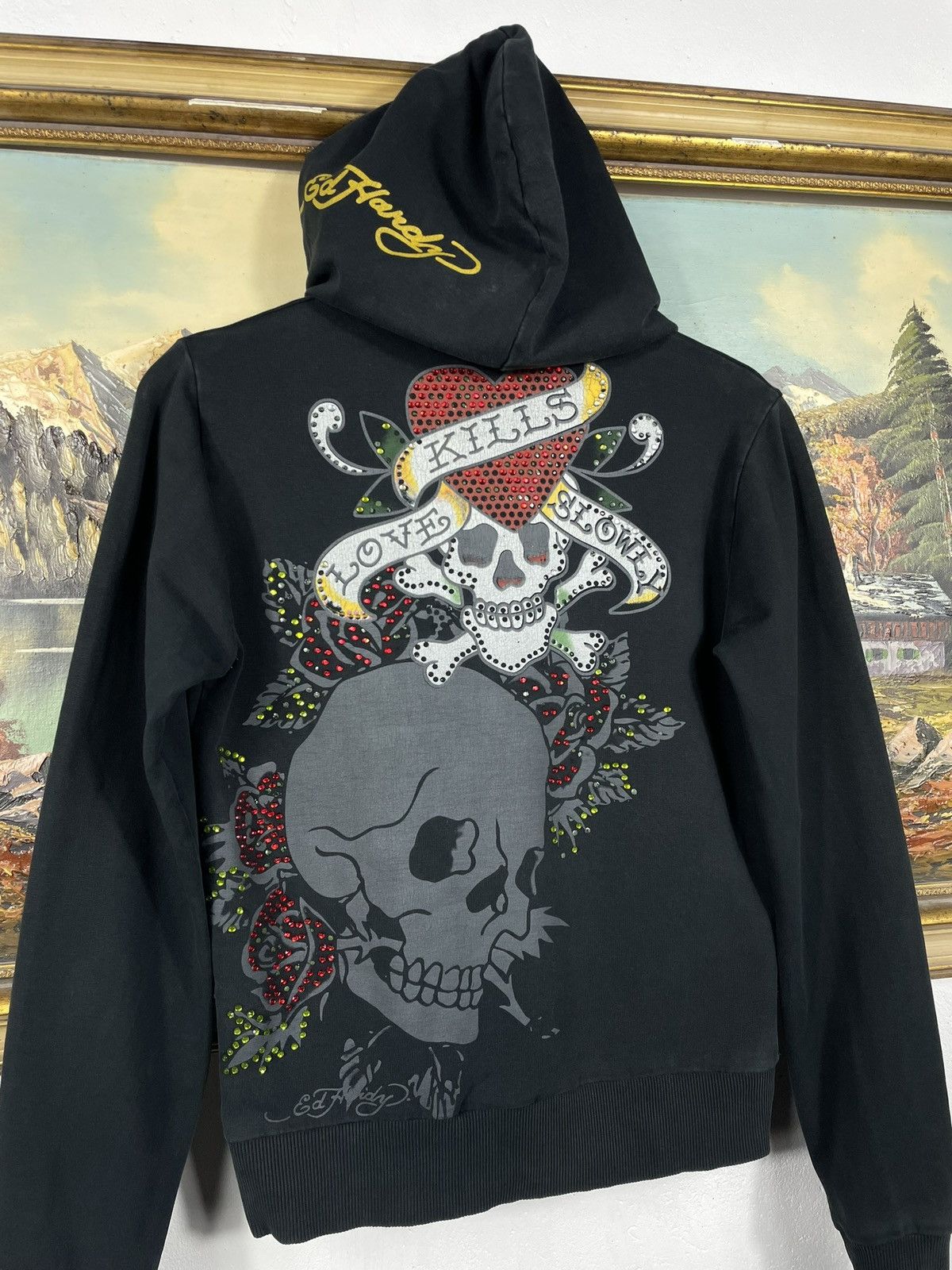 Christian Audigier × Ed Hardy × Vintage Ed Hardy Retro 00s Hoodie With Crystals Affliction Grunge Size US XS / EU 42 / 0 - 9 Thumbnail