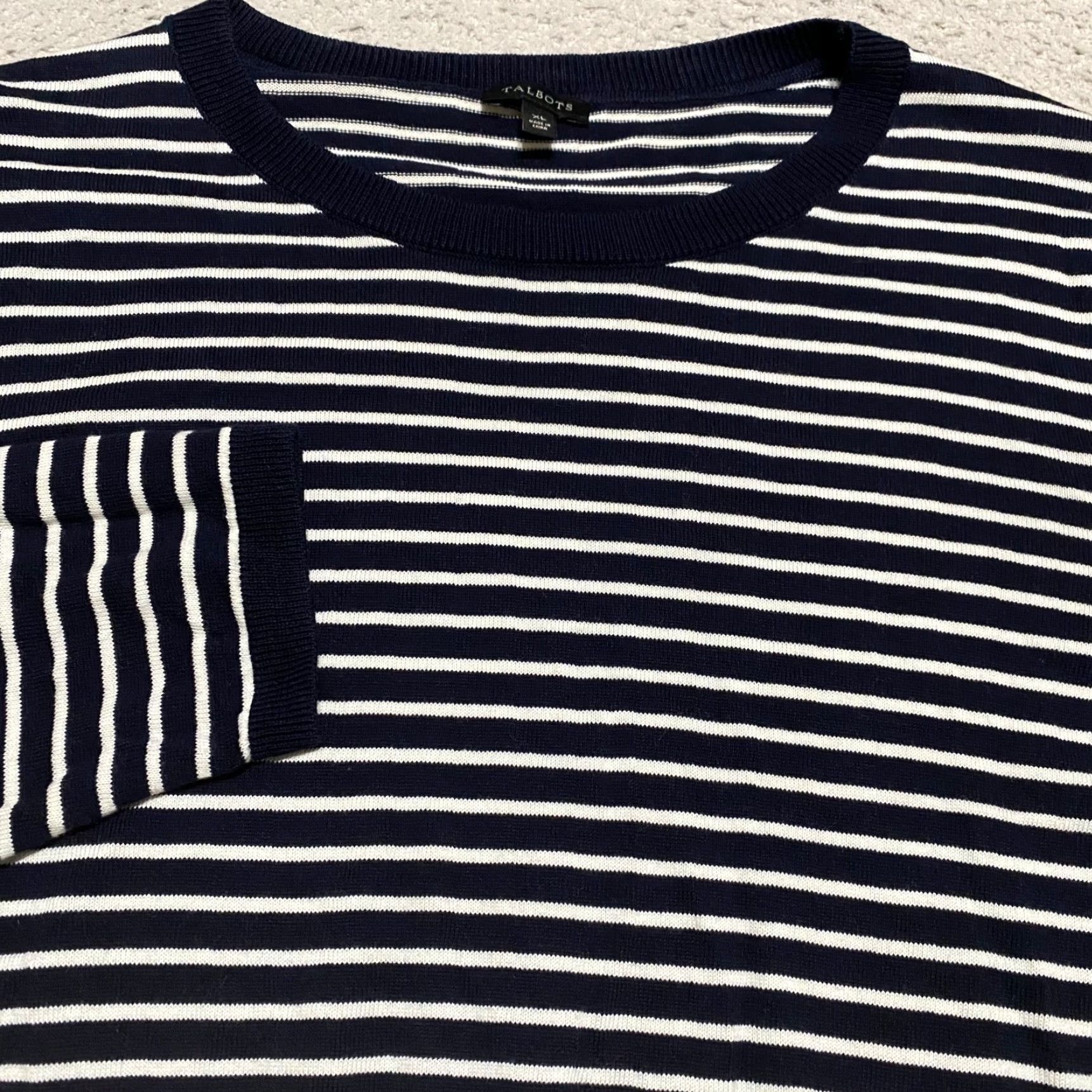 Talbots Talbots Blue Striped Crew Neck Long Sleeve XL Pullover Sweater - Womens Regular Fit, Cotton Knit, Casual Winter Fall Spring, 1093 Size XL / US 12-14 / IT 48-50 - 5 Thumbnail