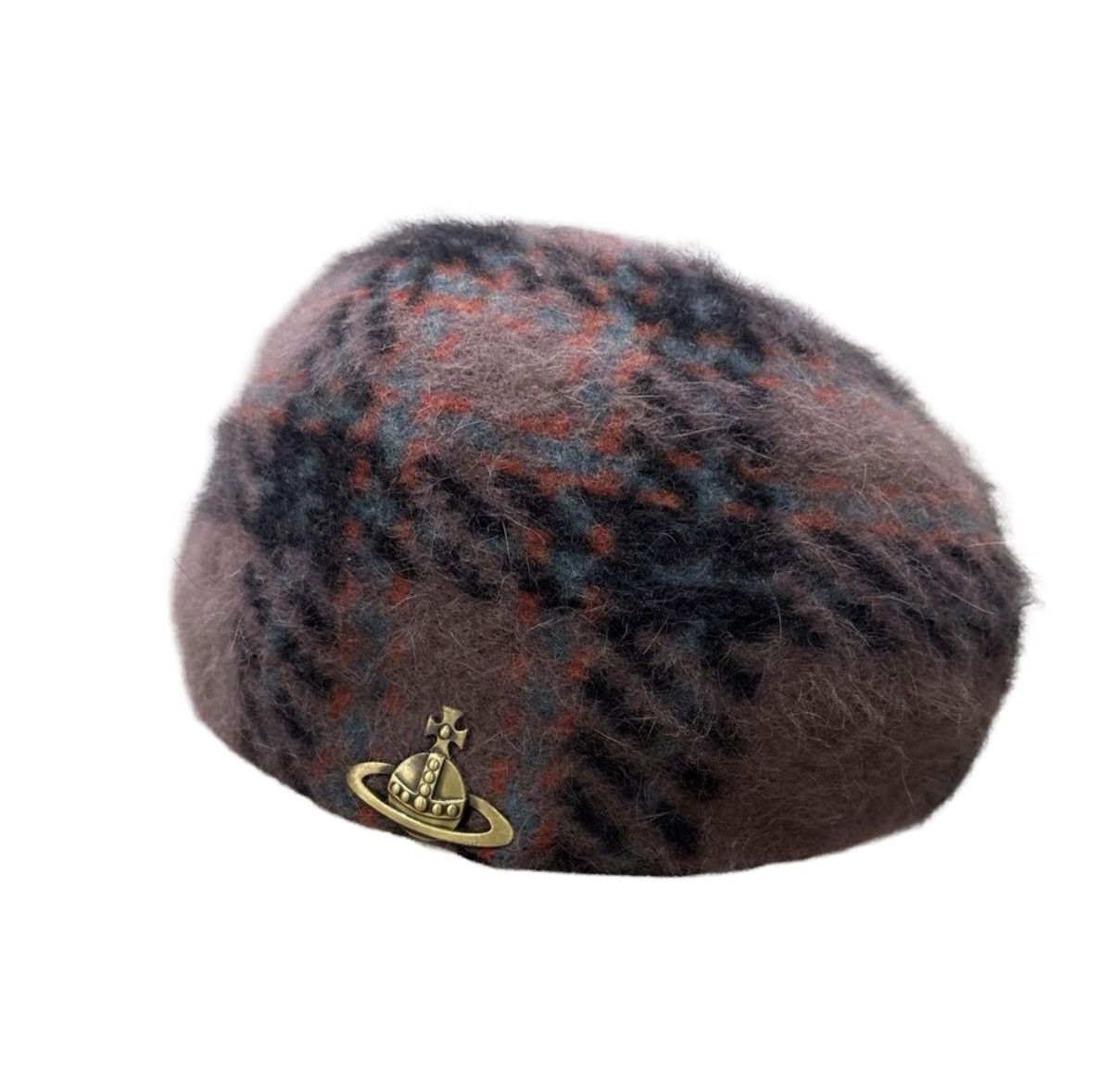 Vivienne Westwood Mohair-Blend Plaid Beret / Large Brass Orb