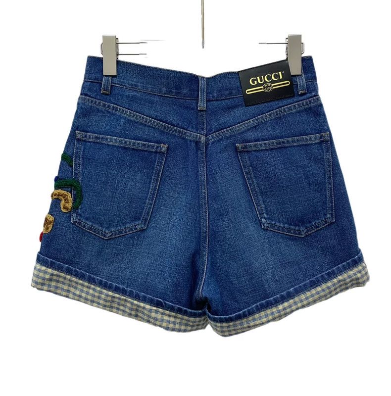 Gucci Gucci Blue tiger floral embroidered cotton casual denim sho Size 26" / US 2 / IT 38 - 2 Thumbnail