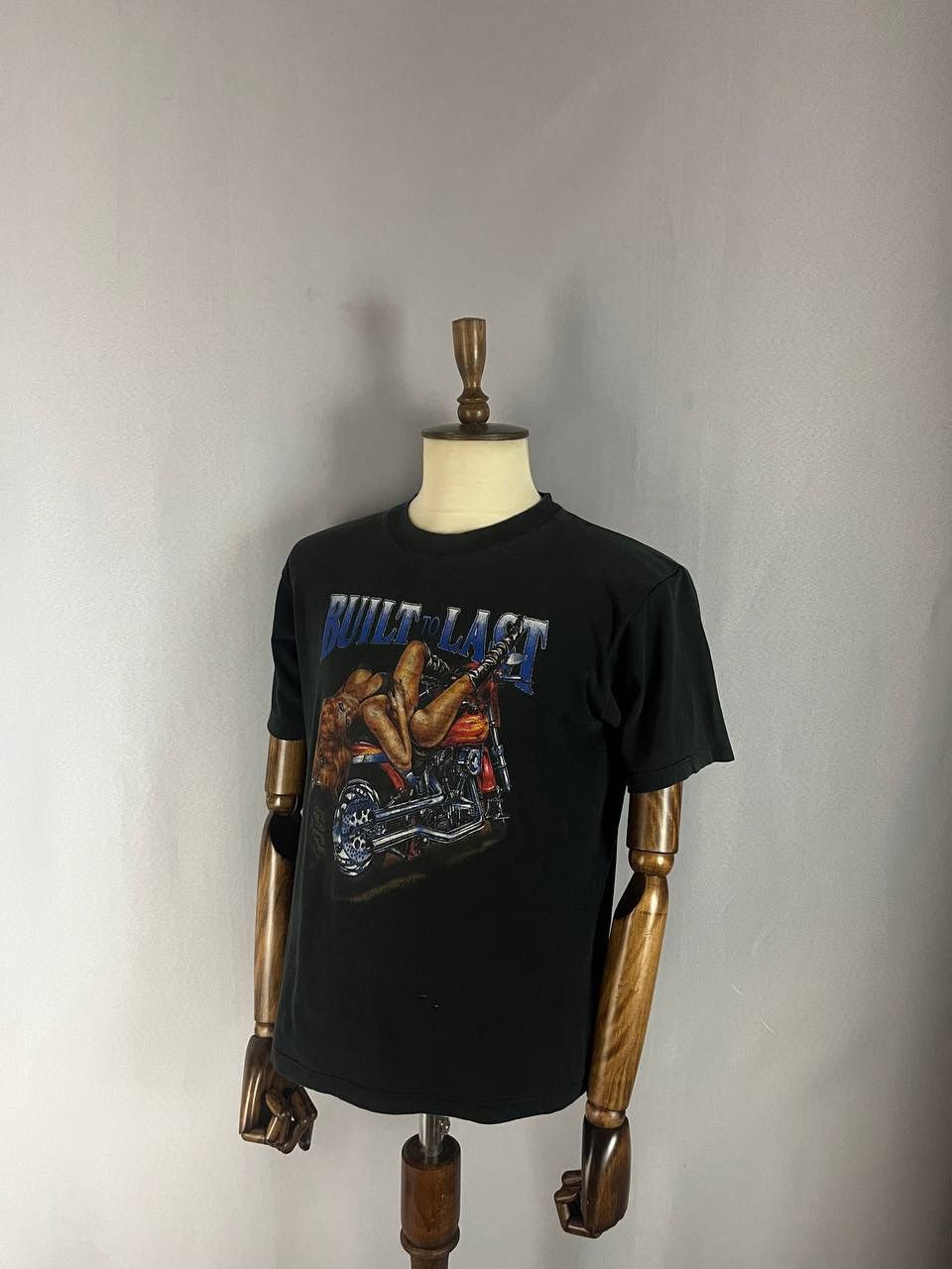 Vintage Vintage Moto Bike Tee Buit To Last 1990s Faded Black Size US L / EU 52-54 / 3 - 2 Thumbnail