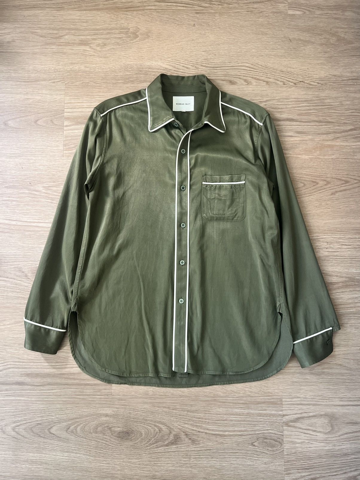 Nicholas Daley Nicholas Daley Olive Piped Shirt Made in Japan Cotton Rayon Size US M / EU 48-50 / 2 - 2 Thumbnail