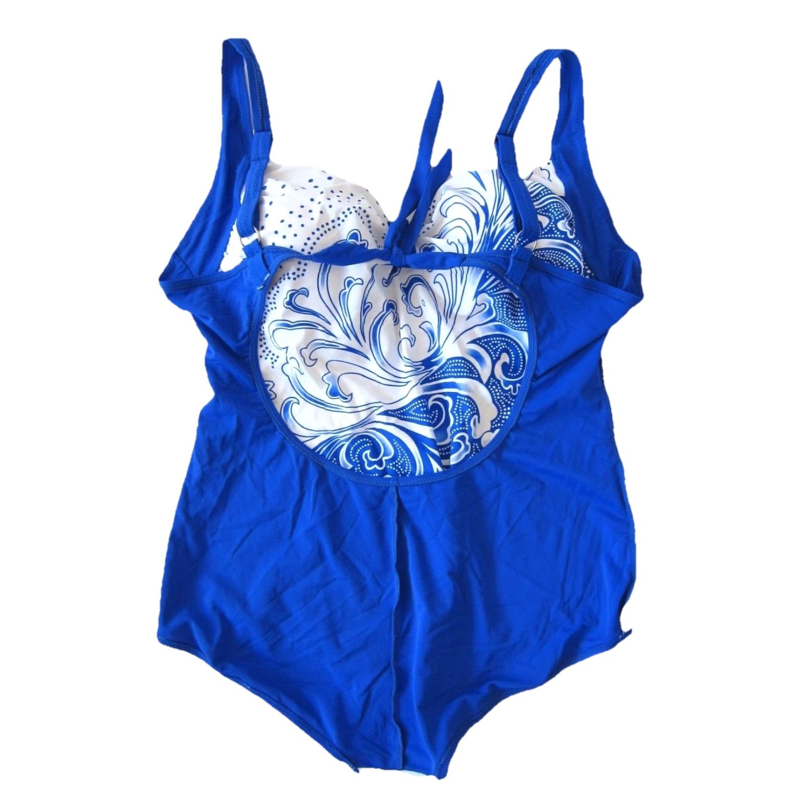 Vintage VINTAGE Cocopear Blue White Floral Wave Polka Dot One Piece Swimsuit Women Size XL Size ONE SIZE - 5 Thumbnail