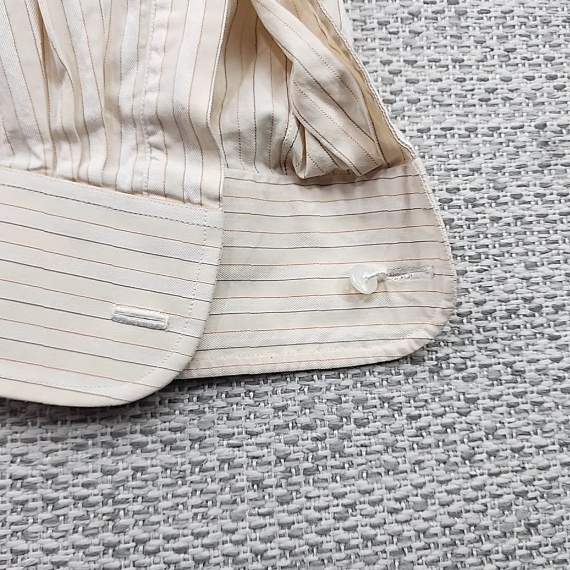 Lanvin VINTAGE Lanvin Dress Shirt Mens 16.5x34 Long Sleeve Beige Striped Slim Fit Cotton Blend Shirt Mens Size 46R - 4 Thumbnail