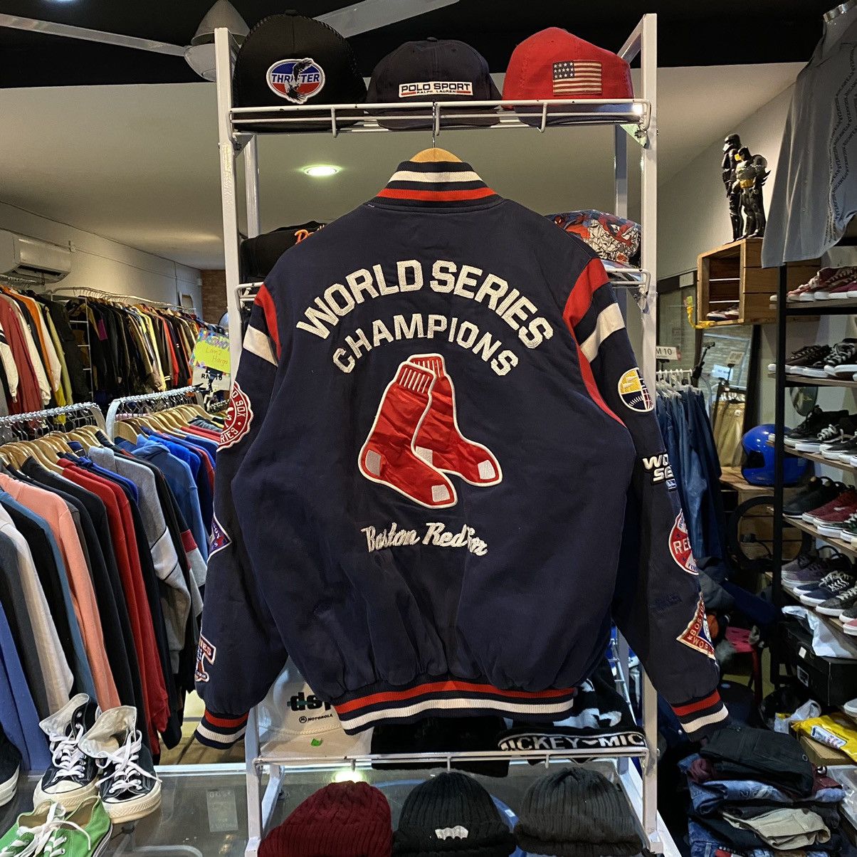 image of Vintage Y2K Boston Red Sox World Series Champ Varsity Jacket in Navy Blue, Men's (Size Medium)