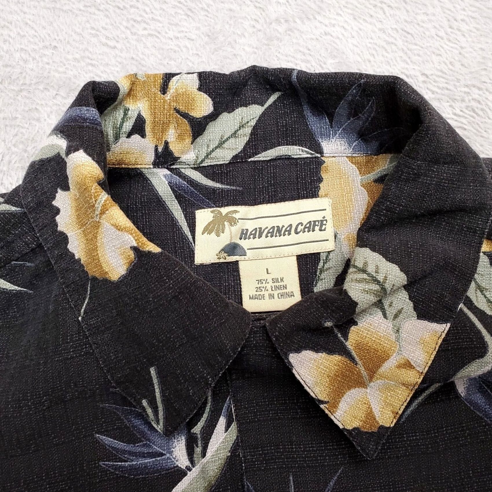 Vintage VINTAGE Havana Cafe Shirt Mens L Black Floral Hawaiian Silk Linen Blend Casual Size US L / EU 52-54 / 3 - 3 Thumbnail
