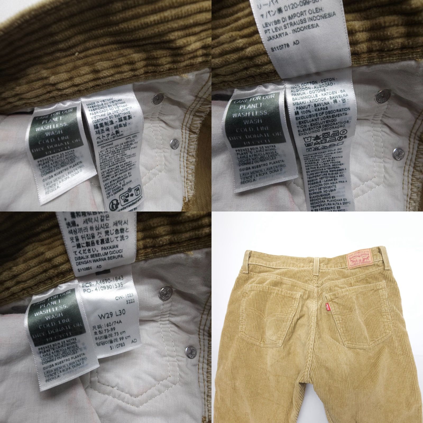 Levi's Levi's Jeans Womens 29 30 Tan Cotton Corduroy Classic Straight Denim Size 29" - 8 Thumbnail