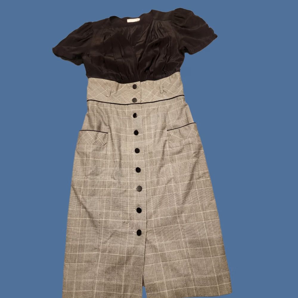 Badgley Mischka Vintage Badgley Mischka Dress Women's XS Midi Silk Top Plaid Skirt Cottagecore Size XS / US 0-2 / IT 36-38 - 1 Thumbnail