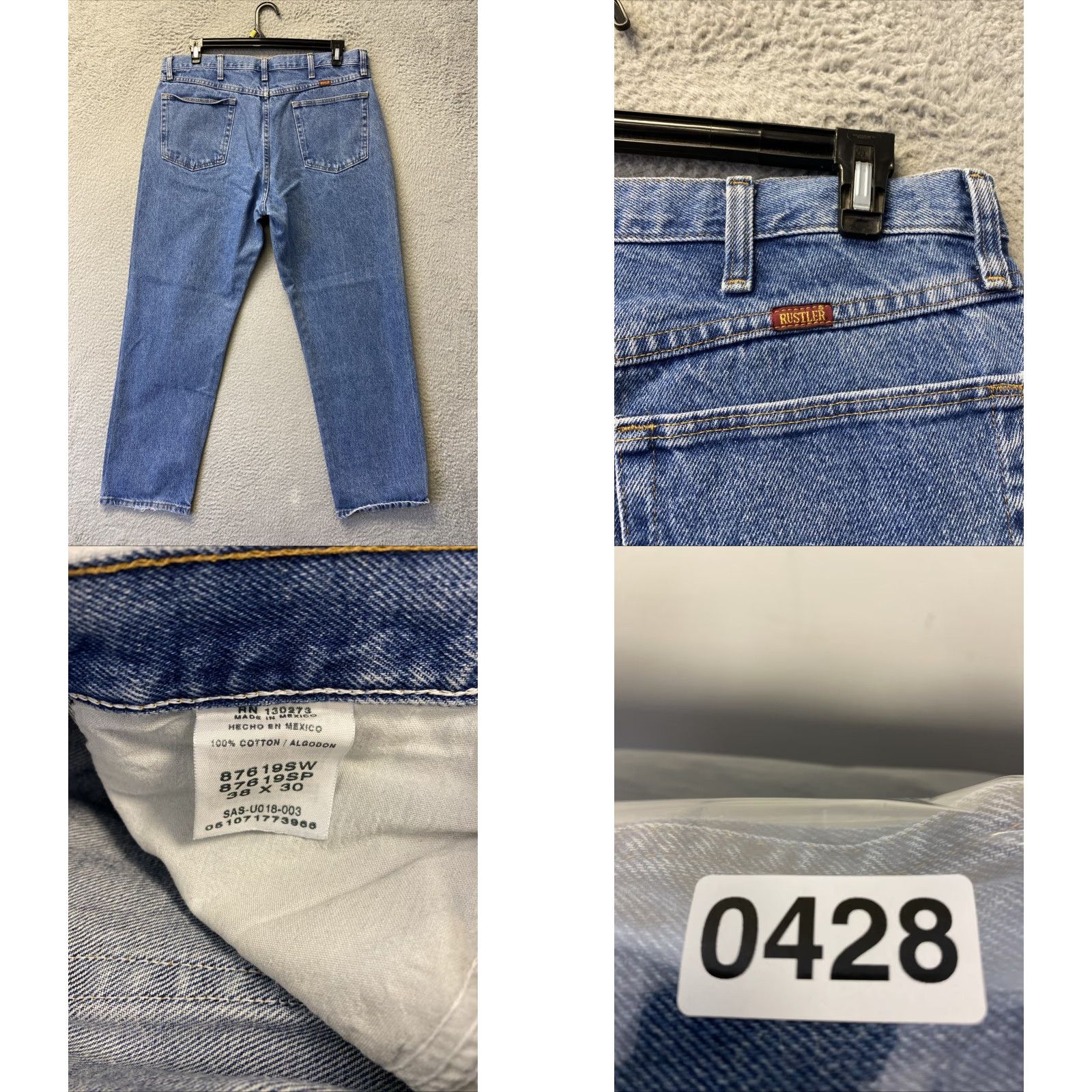Vintage Rustler Jeans Mens 38x30 Blue Regular Fit Straight Leg Workwear Western - 0428 Size US 38 / EU 54 - 8 Thumbnail