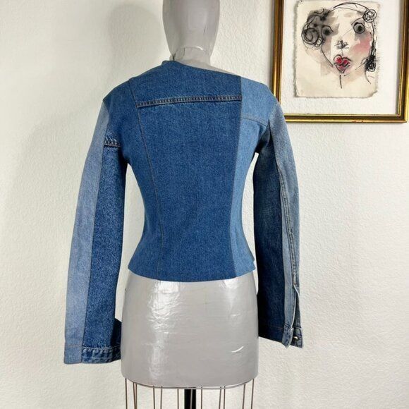 A.W.A.K.E. MODE A.W.A.K.E. MODE Upcycled Denim Off Shoulder Top Jean Jacket Size XS / US 0-2 / IT 36-38 - 11 Thumbnail