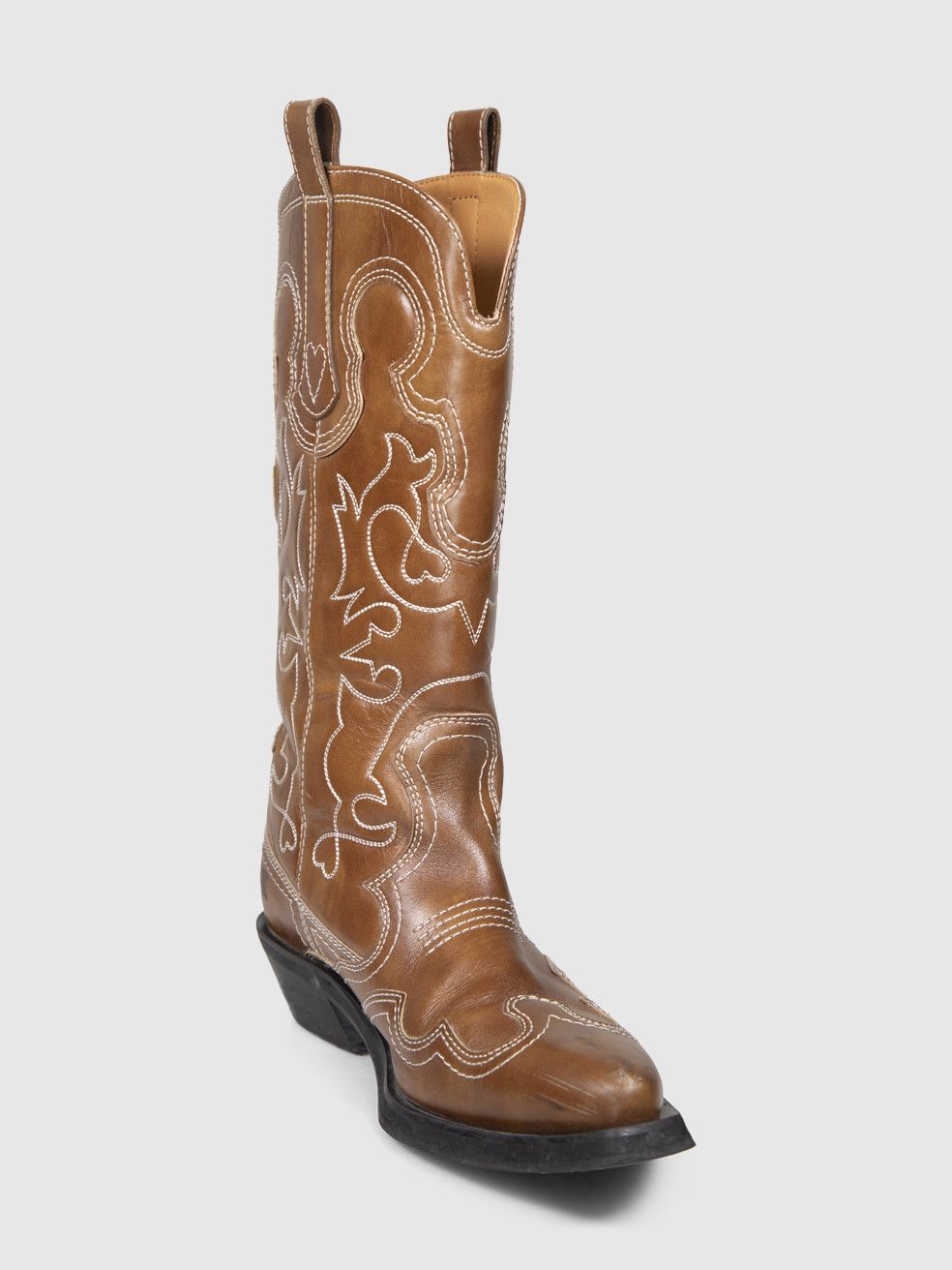 Ganni Brown Leather Embroidered Western Boots Size US 9 / IT 39 - 1 Thumbnail