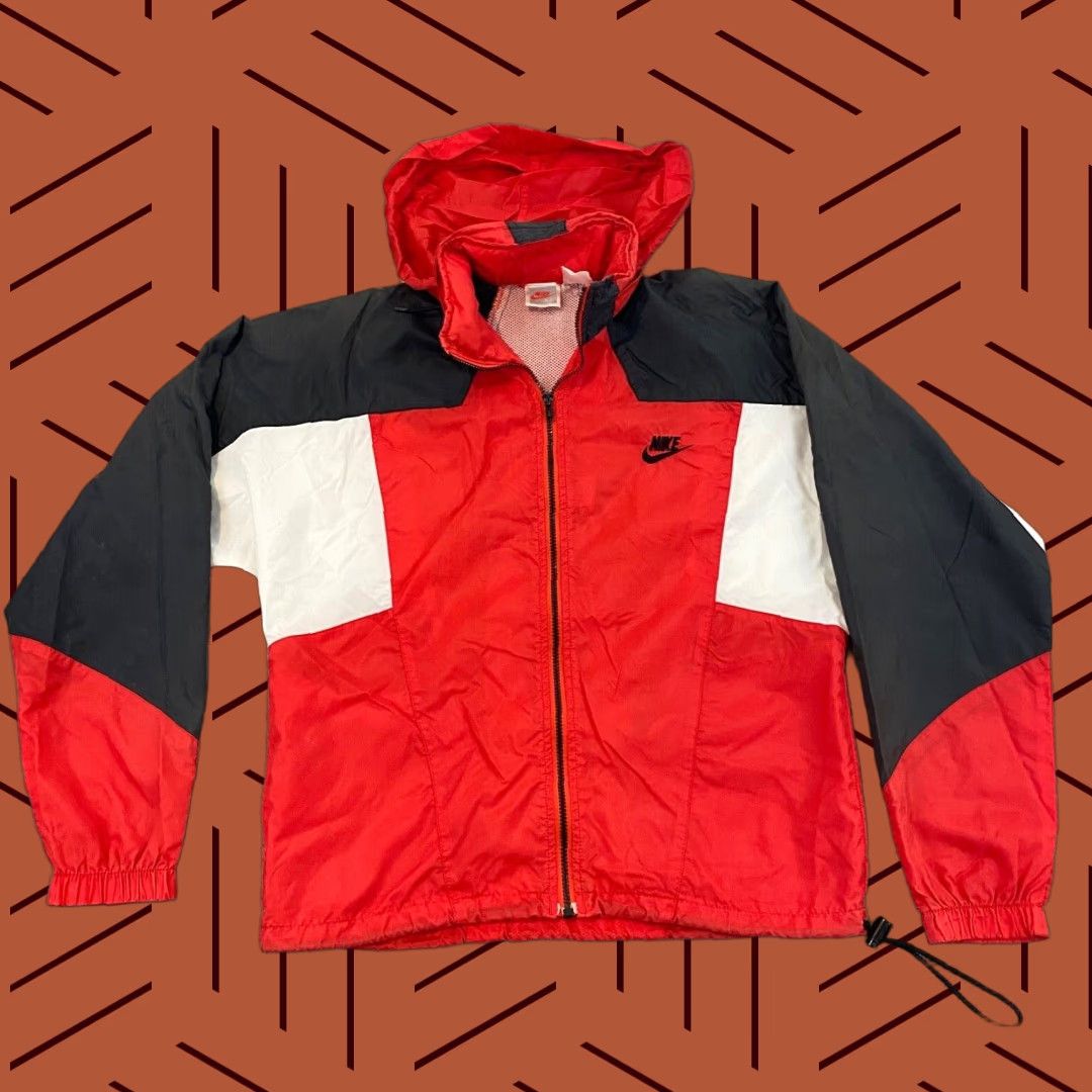 Nike VINTAGE Nike Jacket Womens Medium Black Red White Windbreaker Full Zip Size M / US 6-8 / IT 42-44 - 1 Thumbnail