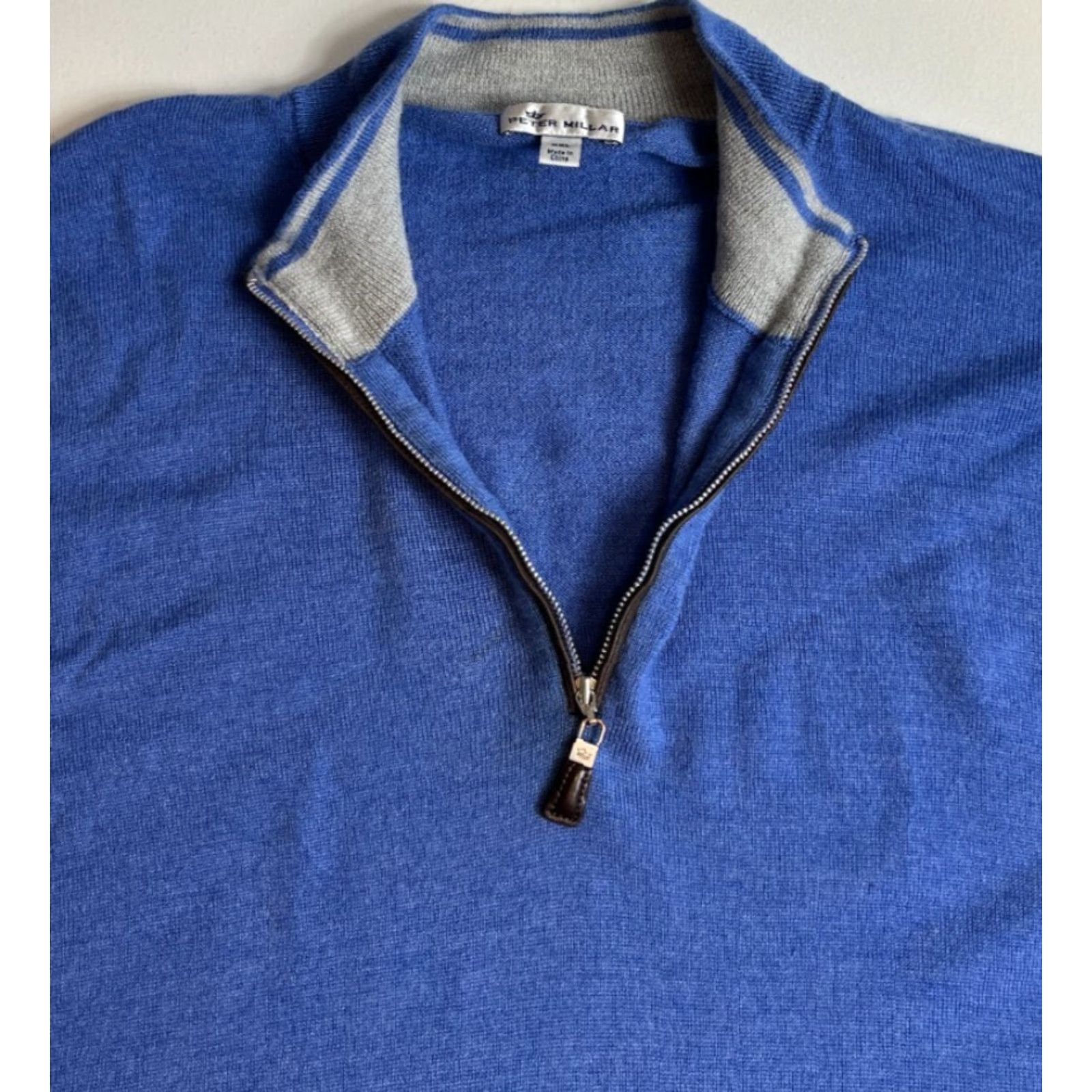 Peter Millar Peter Millar Nappa Trimmed 1/4 Zip Sweater Merino Wool Silk Blue 2XL Mens Size US XXL / EU 58 / 5 - 2 Thumbnail