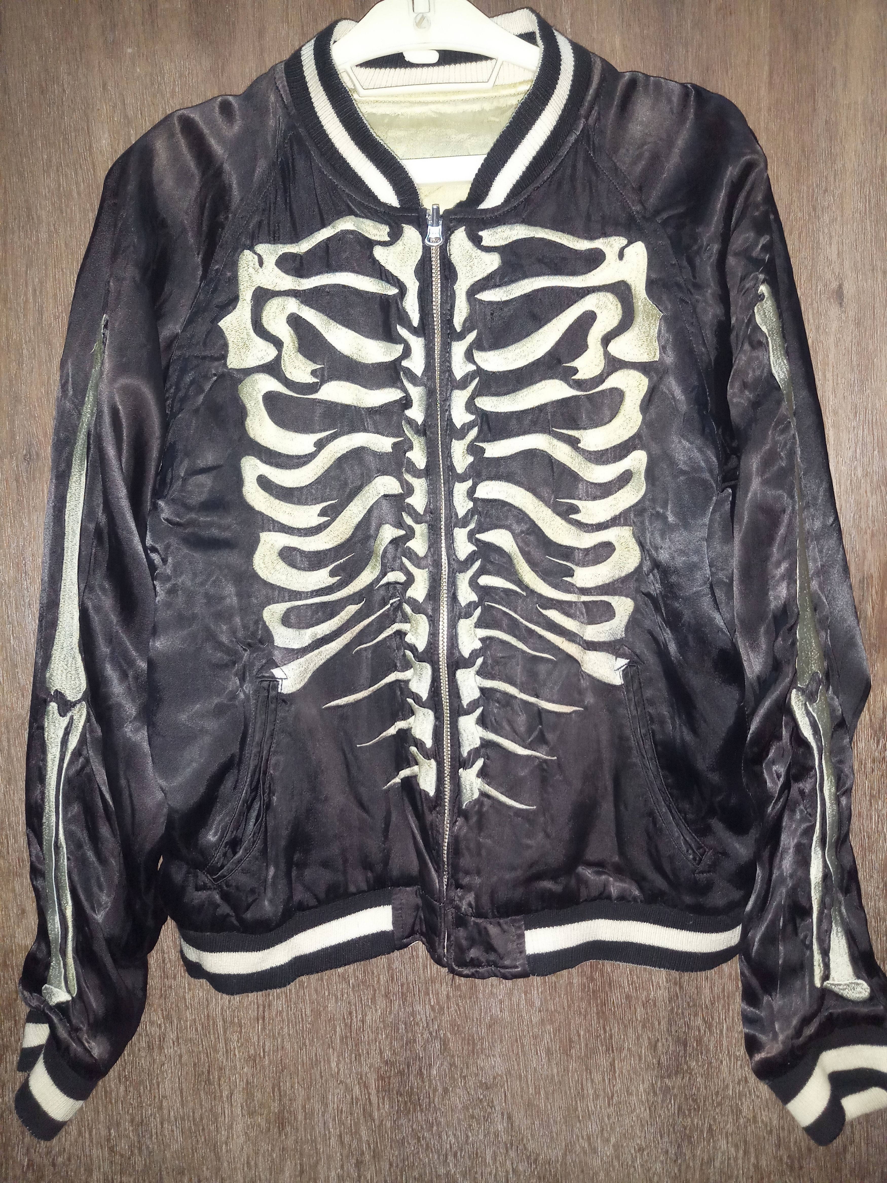 image of Sukajan Souvenir Jacket Vintage Skeleton Bones Sukajan Souvenir Reversible Jacket in Black (Size Sm