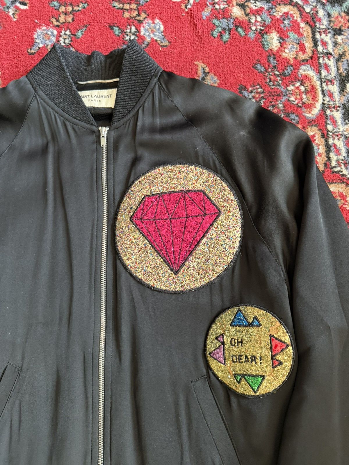 Saint Laurent Paris 2016 Glitter Diamond Patch Bomber Jacket Size US S / EU 44-46 / 1 - 2 Thumbnail