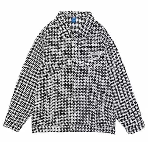 Houndstooth Print Button Up Coat Jacket
