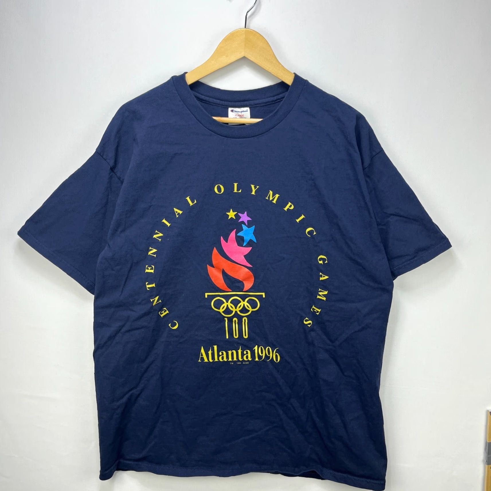 Champion VINTAGE 1996 Atlanta Olympic Games Champion T Shirt XL Blue Mens Short Sleeve Shirt Size US XL / EU 56 / 4 - 2 Thumbnail