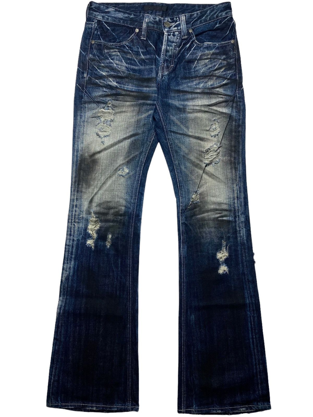 14th Addiction 2000s FUGA - Dirty Washed Flared Denim Pants Size US 29 - 1 Thumbnail