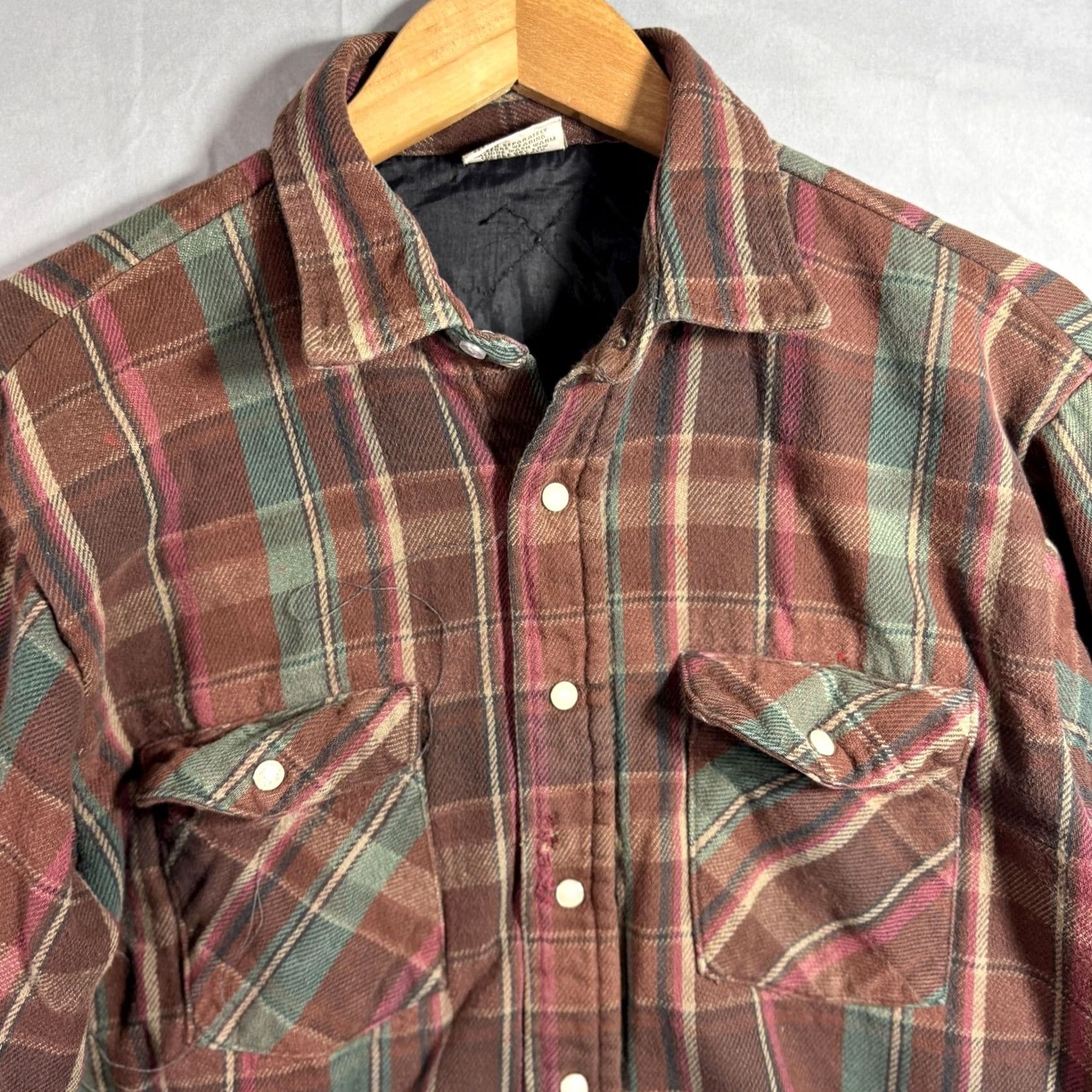 Vintage Five Brother Jacket Mens Large Brown Plaid Quilted Flannel Snap Front Workwear Size US L / EU 52-54 / 3 - 3 Thumbnail
