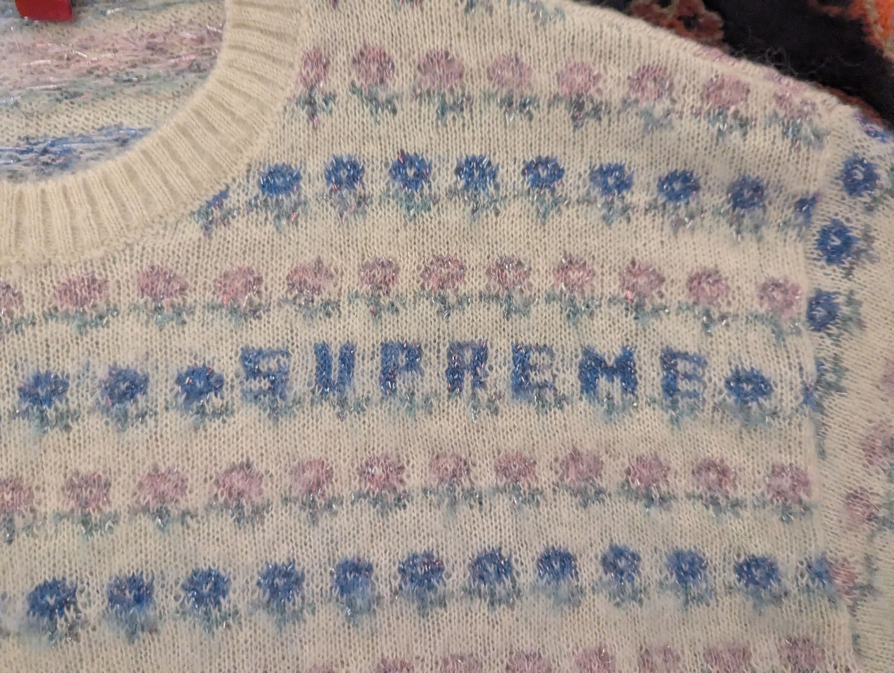 Supreme Supreme Flowers Metallic Sweater Ivory Size US M / EU 48-50 / 2 - 5 Thumbnail