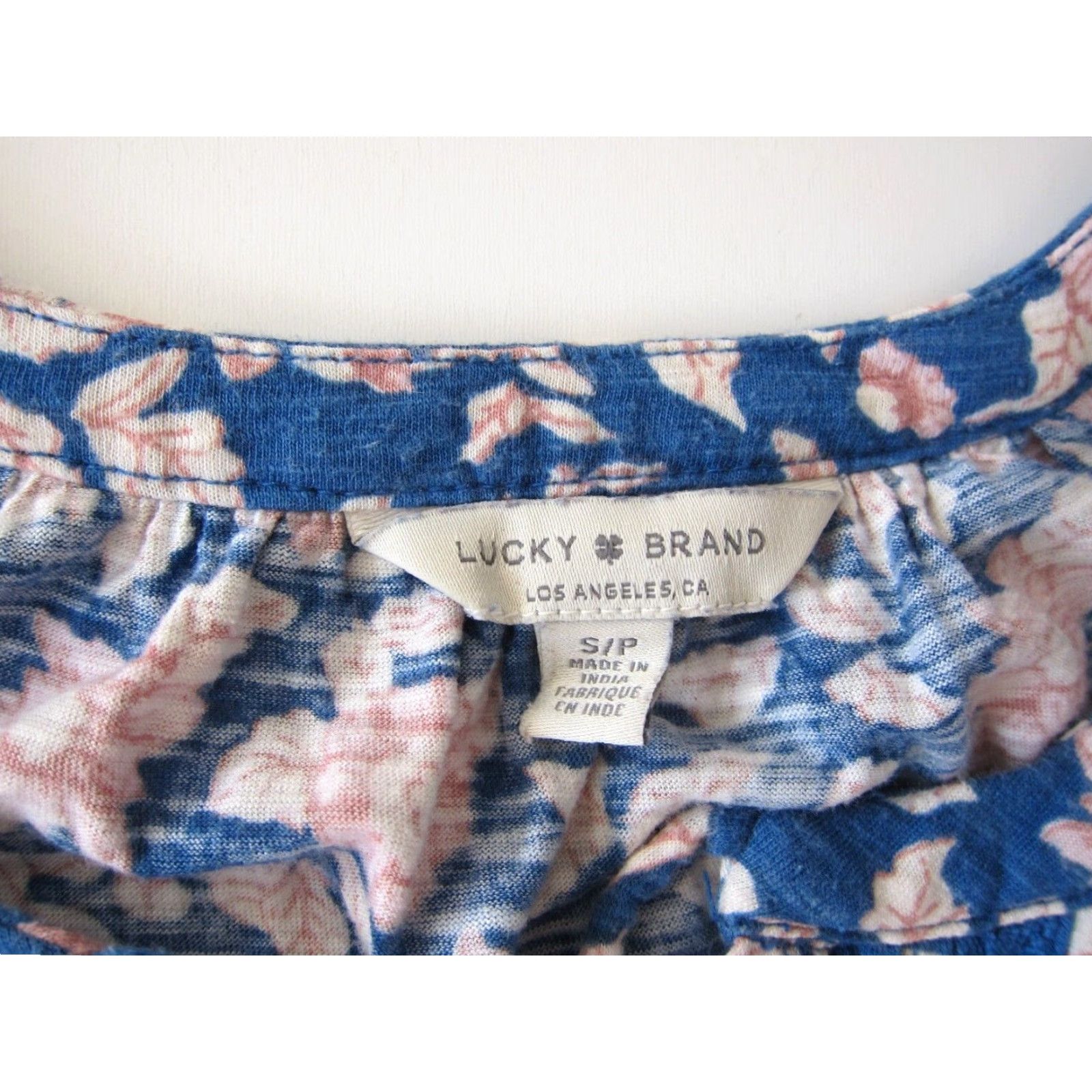 Lucky Brand Lucky Brand Blouse Short Sleeve Cotton Stretch Floral Blue Pink Peasant S/P Size S / US 4 / IT 40 - 4 Thumbnail