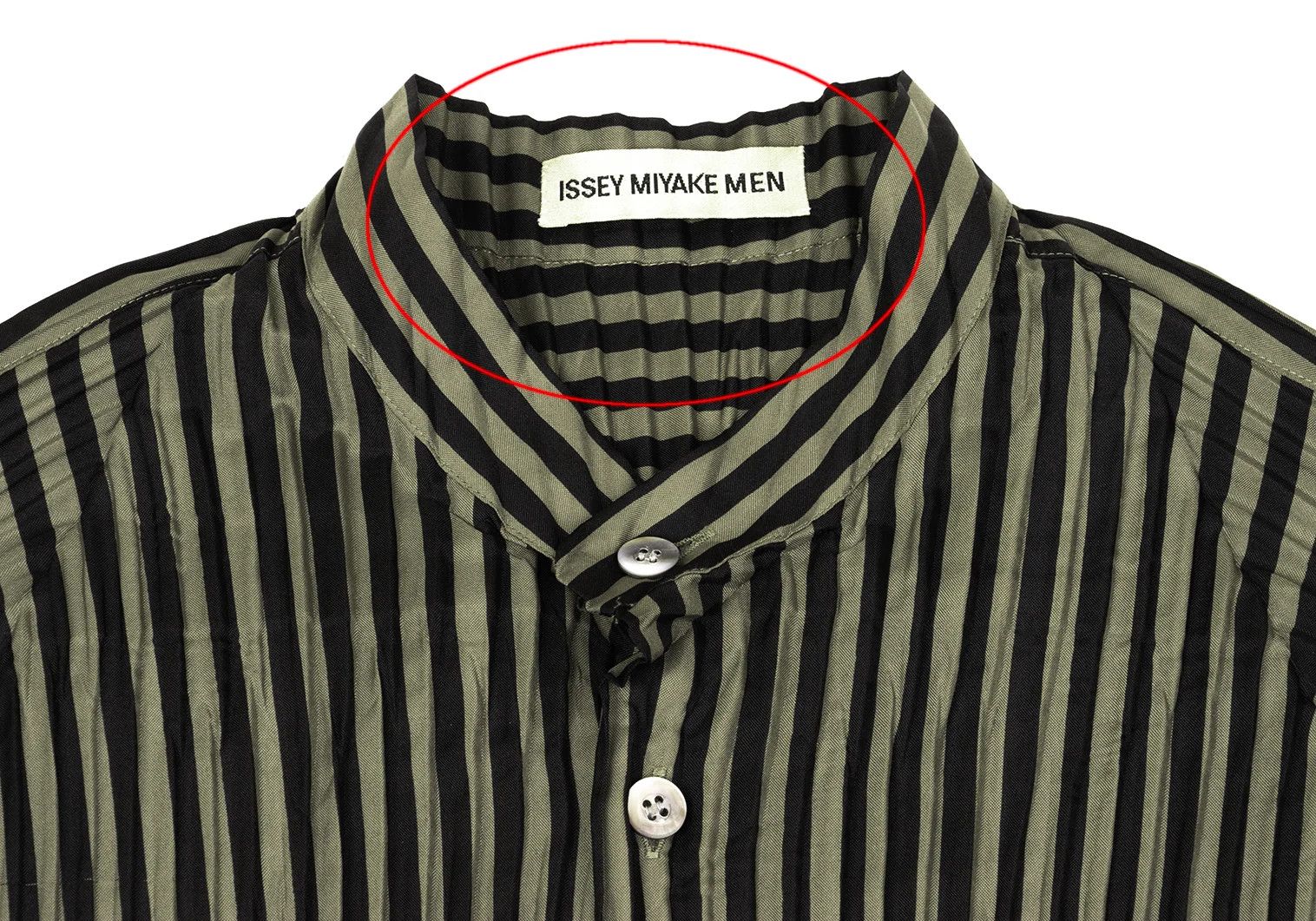 Issey Miyake Pleated Stripe Band Collar Shirt in Black Khaki M Size US M / EU 48-50 / 2 - 3 Thumbnail