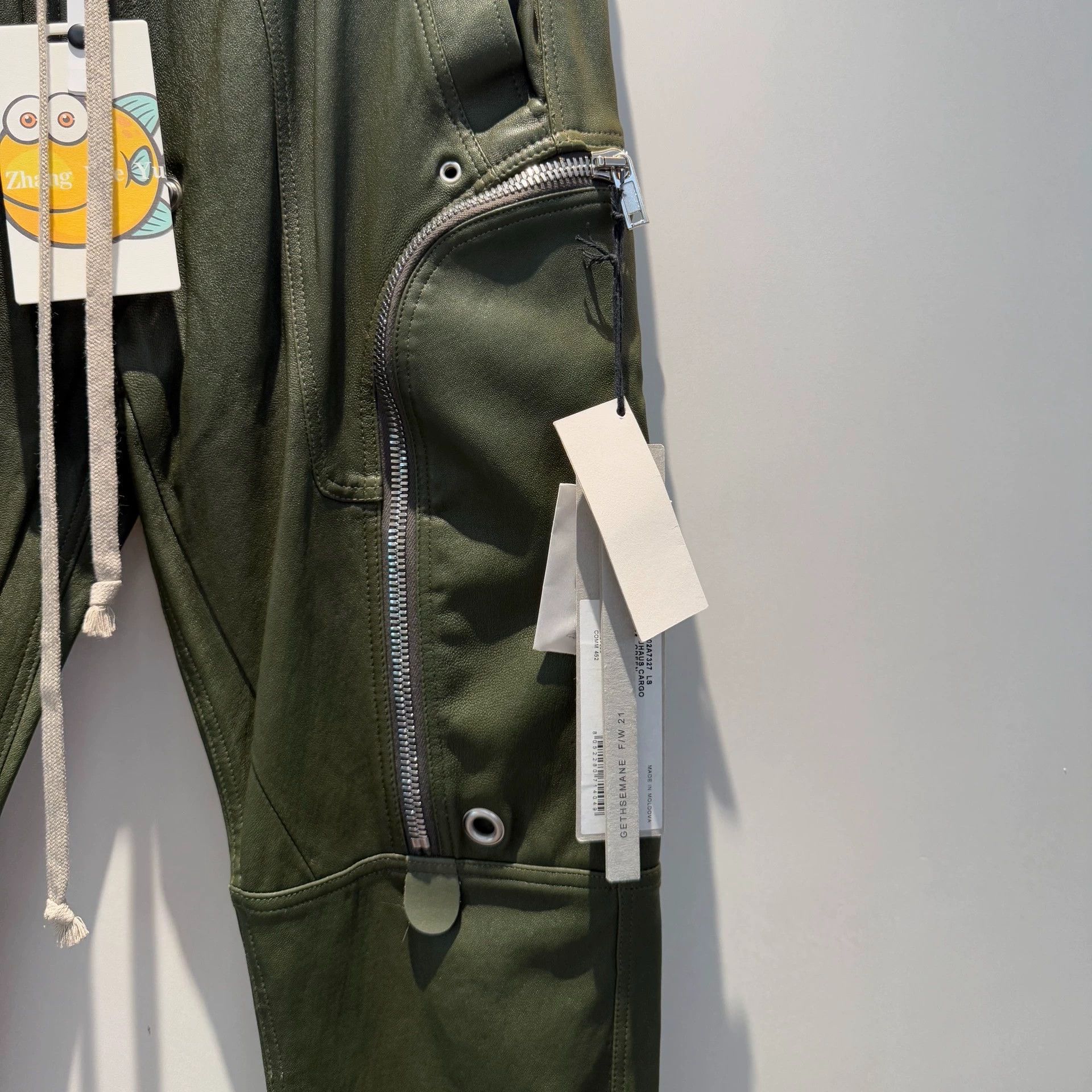 Rick Owens Rick Owens Lambskin Green Five-Zipper Leather Pants Size US 40 / EU 56 - 4 Thumbnail