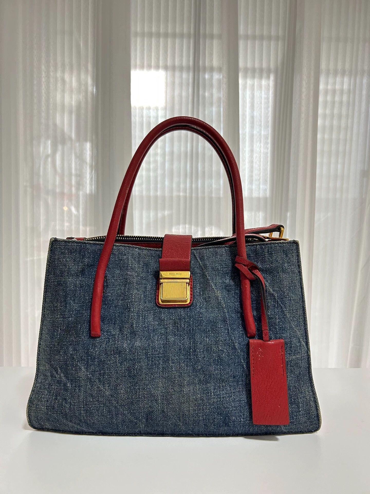 Miu Miu Miu Miu Denim Leather Panel Biker Tote Size ONE SIZE - 2 Thumbnail