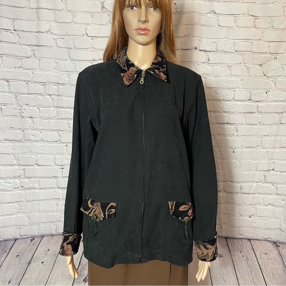 Other Susan Graver Black Front Zip Tapestry Trim Jacket Size M Size M / US 6-8 / IT 42-44 - 1 Thumbnail