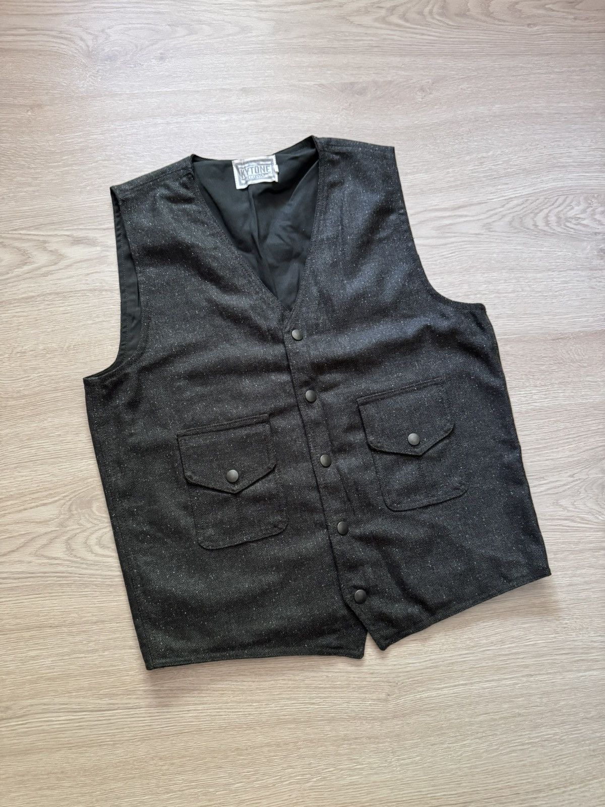 Japanese Brand Kytone Wool Western Designer Dark Olive Vest Size US L / EU 52-54 / 3 - 1 Thumbnail