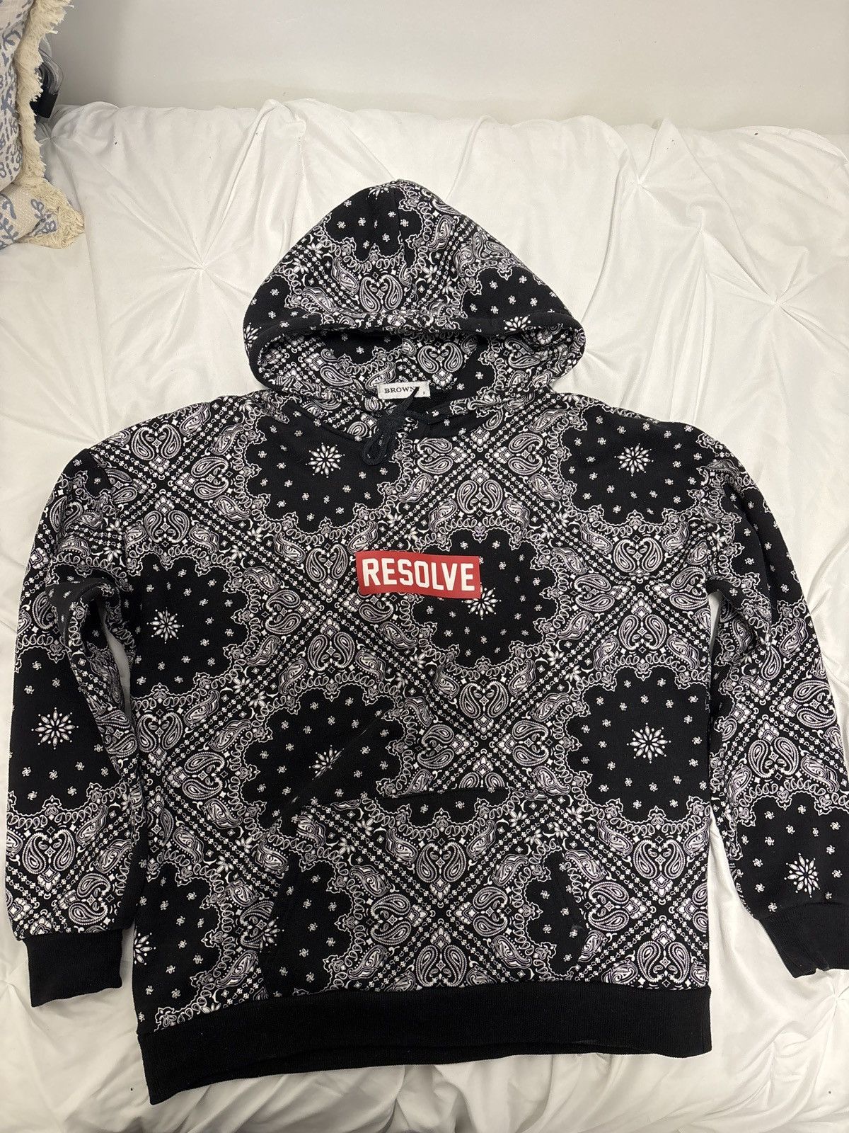 Japanese Brand Resolve Bandana Print Hoodie – Black/White – Size Small Size US S / EU 44-46 / 1 - 2 Thumbnail