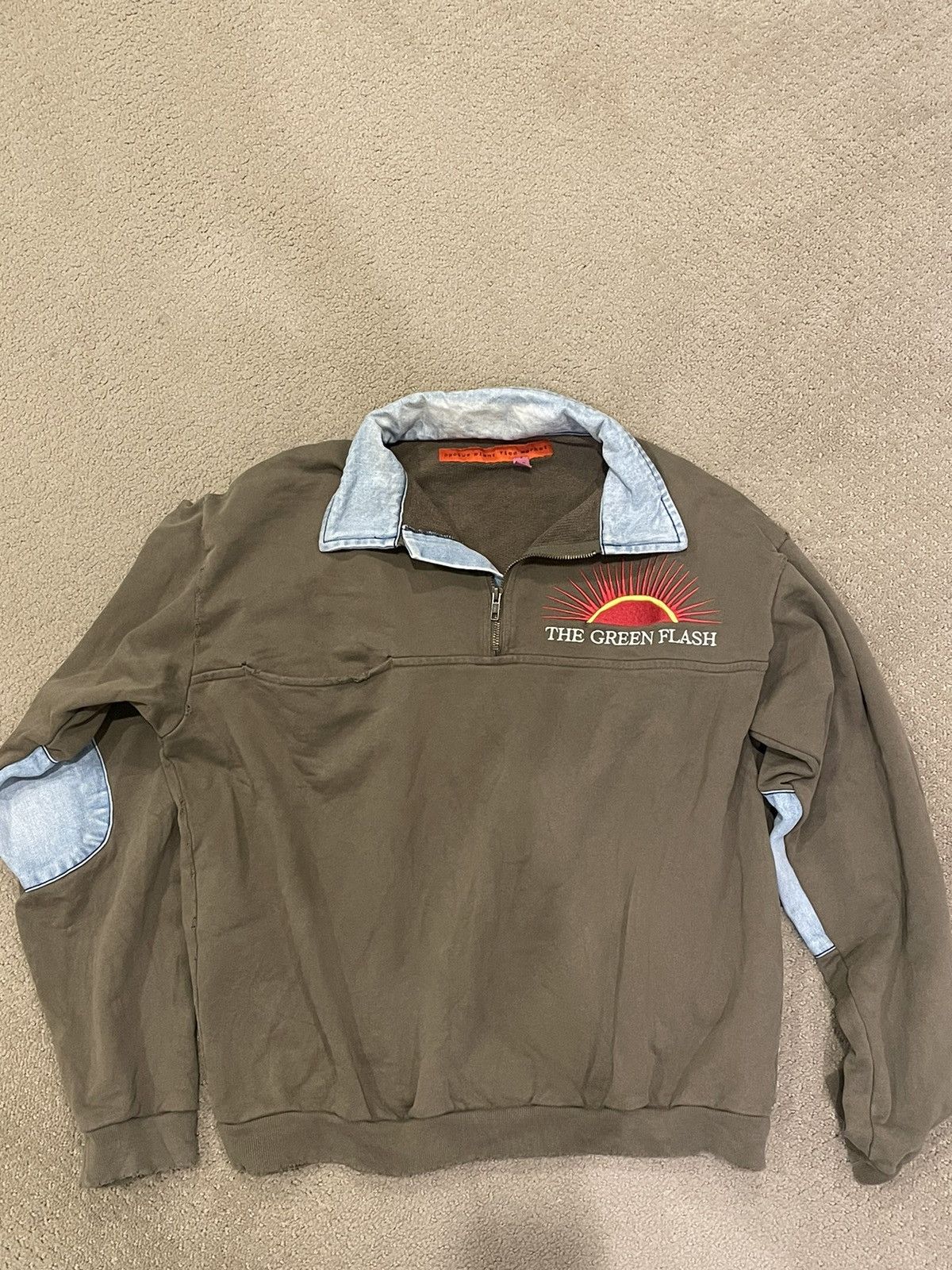 Cactus Plant Flea Market CPFM Green Flash Denim Half Zip Fleece