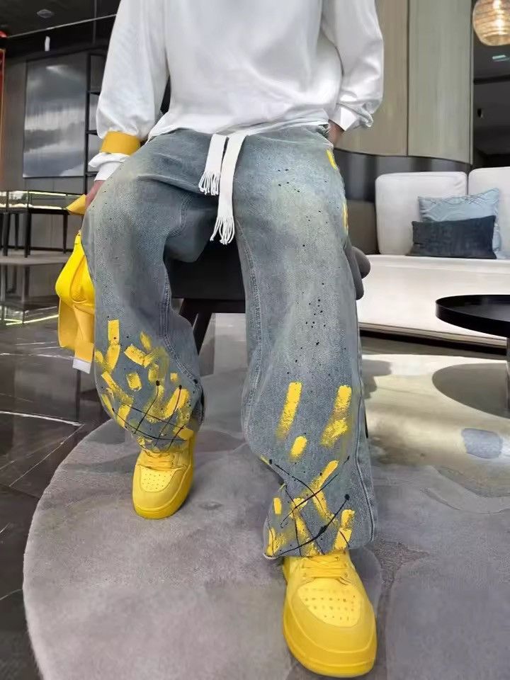 Designer Streetwear Trendy Custom Baggy Straight Punk Jeans Pants Size US 30 / EU 46 - 3 Thumbnail