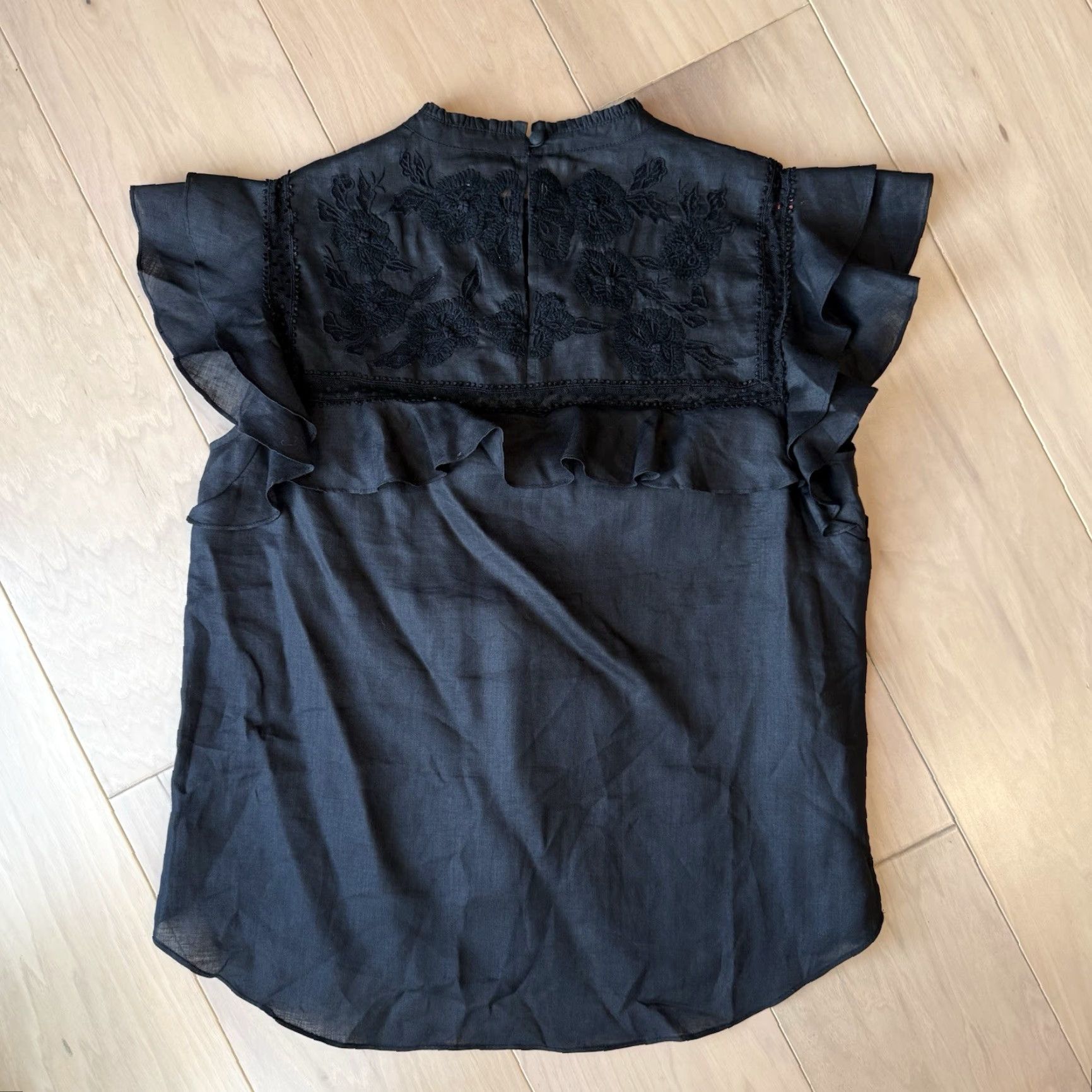 Veronica Beard VERONICA BEARD Abdula Ruffled High Neck Top Women's 8 Black Glam Boho Party Shirt Size M / US 6-8 / IT 42-44 - 7 Thumbnail