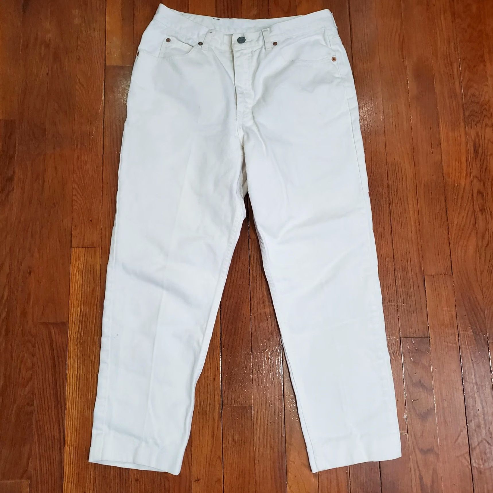 Calvin Klein VINTAGE Calvin Klein Jeans Womens 12 White High Rise Straight Jeans USA Made Size 34" / US 12 / IT 48 - 6 Thumbnail