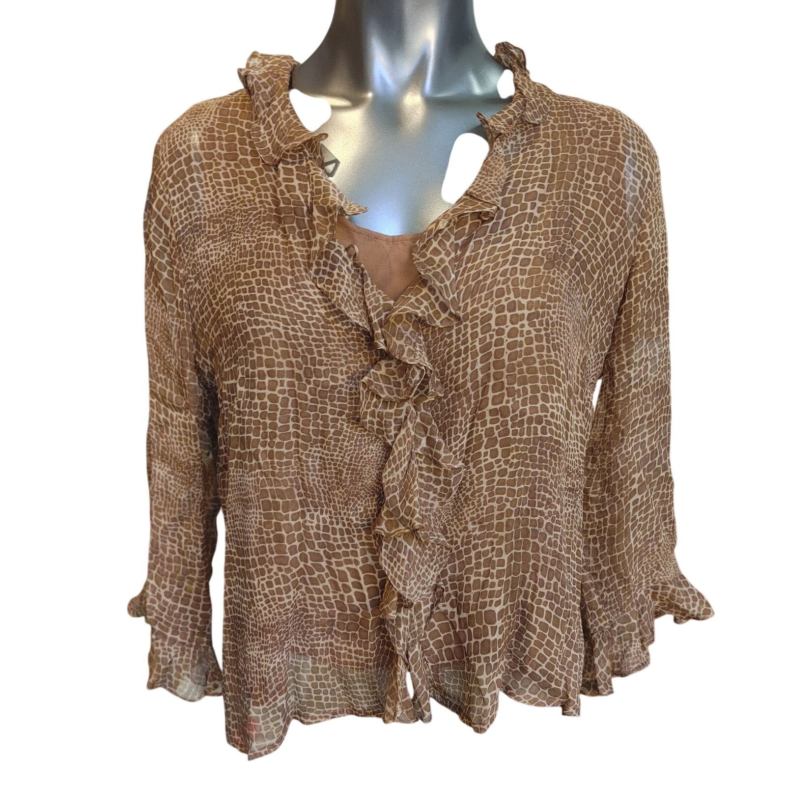 Other New York City Design Co Women's L Brown Animal Print Blouse Size L / US 10 / IT 46 - 1 Thumbnail