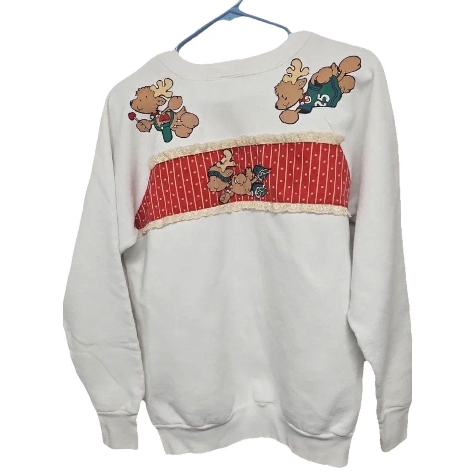 Fruit Of The Loom VINTAGE Teddy Bear Christmas Sweatshirt Womens Large Cottagecore Christmas Graphic Print Pullover Crew Neck 90s Fruit of the Loom Size L / US 10 / IT 46 - 4 Thumbnail