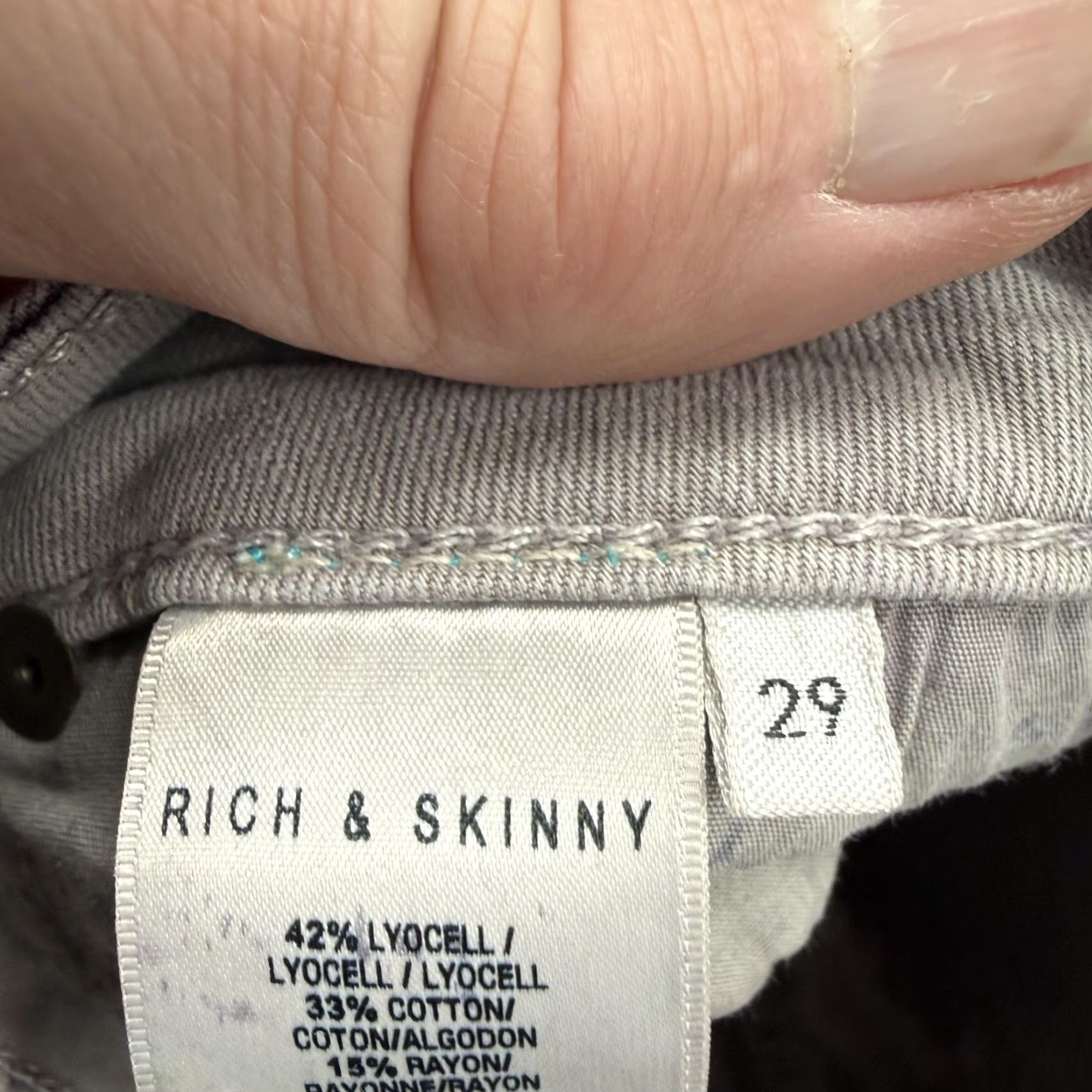 Denime Rich & Skinny Jeans Womens 29 Gray Marble Wash Low Rise Straight Stretch Denim Size 29" - 4 Thumbnail