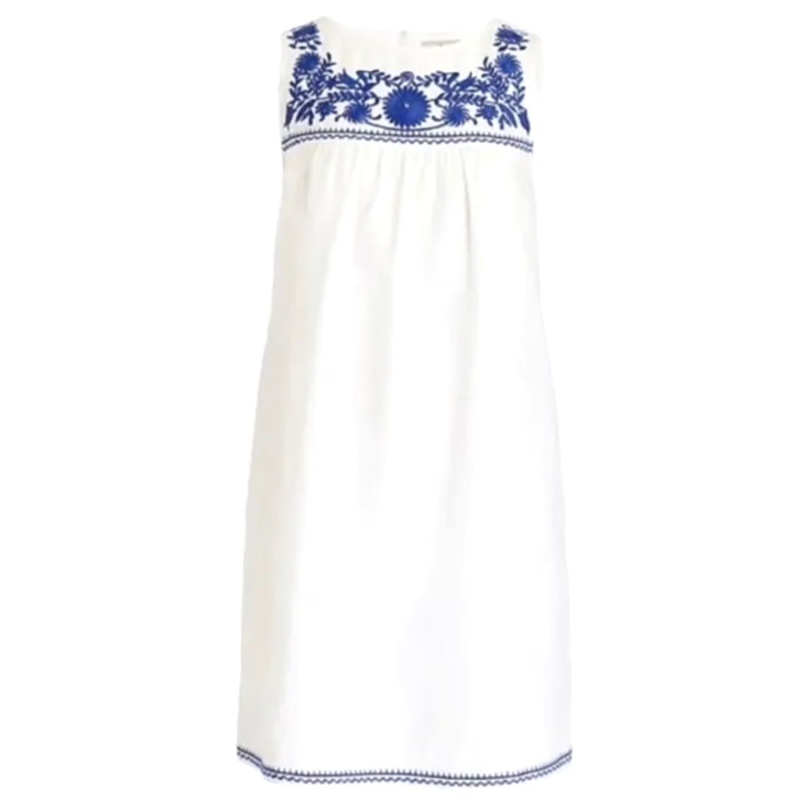J.Crew J. Crew Shift Dress Womens XS White Blue Floral Embroidered Linen Cotton Vacation Size XS / US 0-2 / IT 36-38 - 2 Thumbnail
