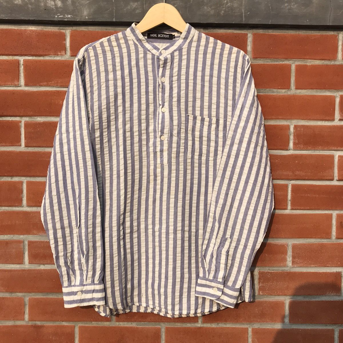 Neil Barrett × Vintage Neil Barrett Granddad blue Stripes long sleeves shirt m Size US L / EU 52-54 / 3 - 20 Thumbnail