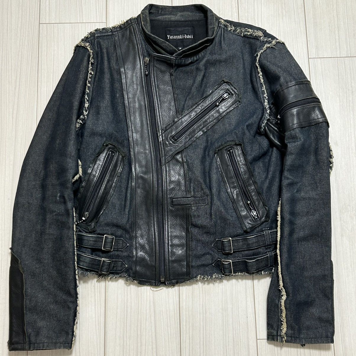 image of Yasuyuki Ishii Leather Zip Jacket in Black, Men's (Size Medium)