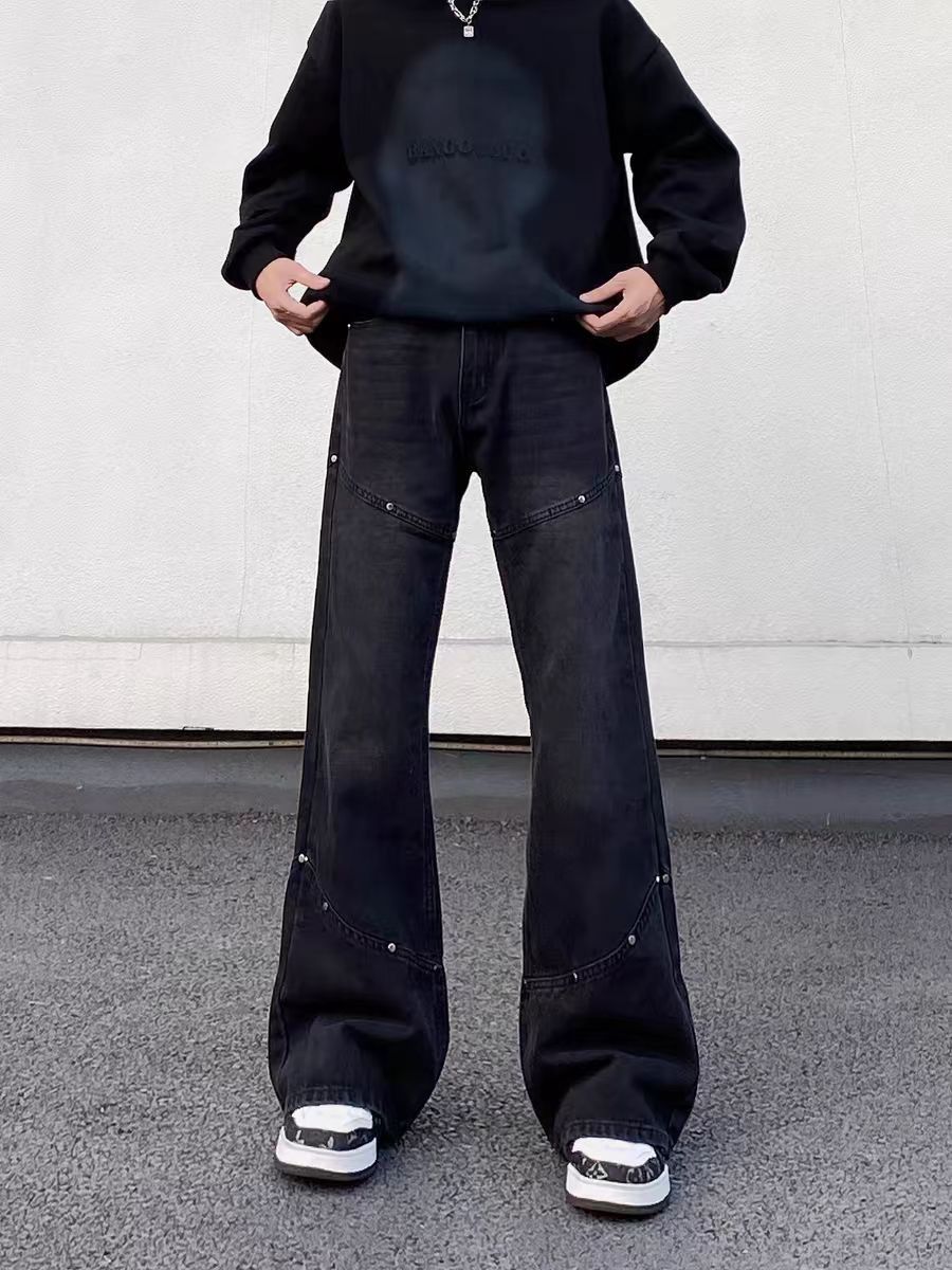 Designer × Jean × Vintage Street hip-hop spliced studded baggy micro jeans Size US 34 / EU 50 - 5 Thumbnail