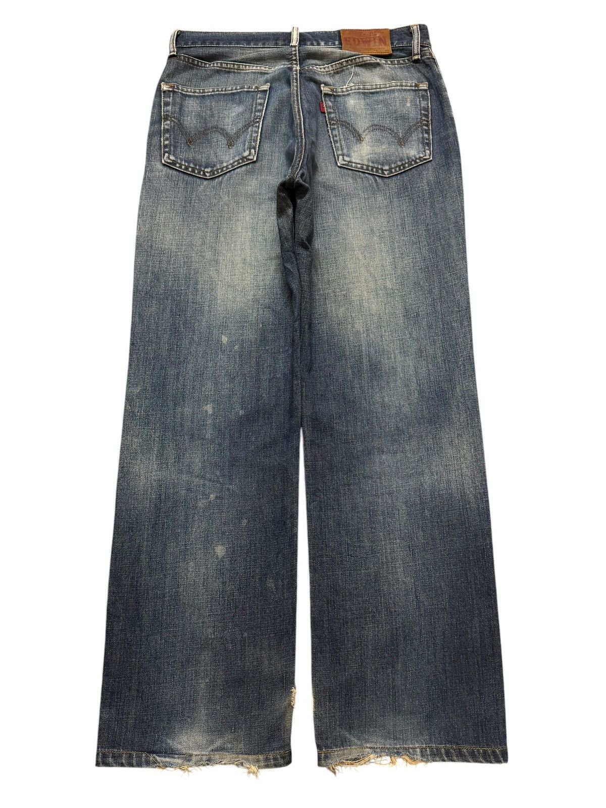 Edwin Vintage 90s Edwin 503 Blue Wash Whiskers Distressed Wide Leg Size US 31 - 2 Thumbnail